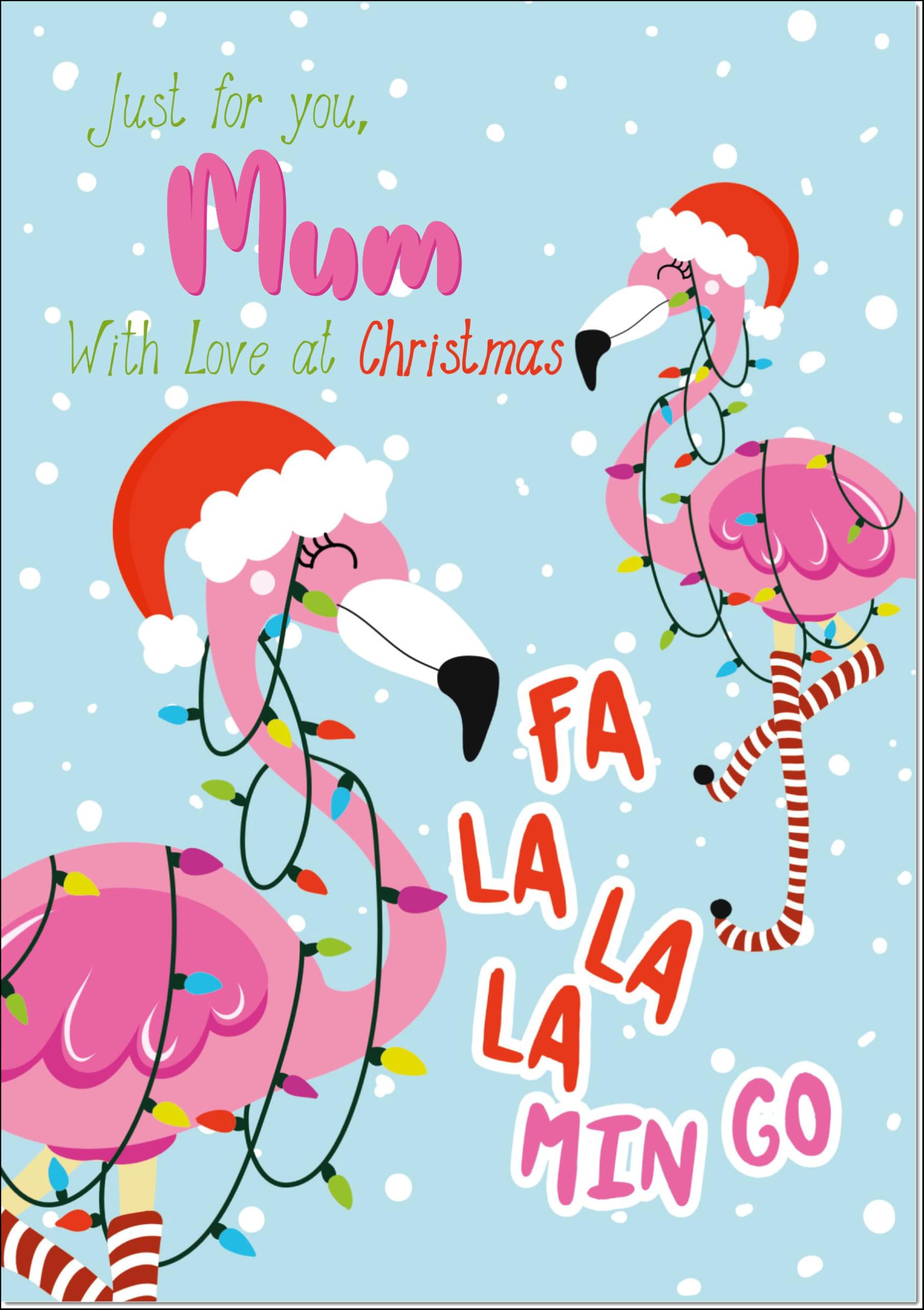 doodlecards Mum Christmas Card Flamingo Christmas Tree Lights Large A4 Size Christmas Card for Mum with Plain Envelope