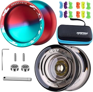 MAGICYOYO Pack of 2 Yoyos, Professional Yoyo V10 & K2, Responsive Yoyo for Kids Beginners, Unresponsive Yoyo for Adults, with 12 Yoyo Strings, Yoyo Case Storage Bag (Blue Red & Black )