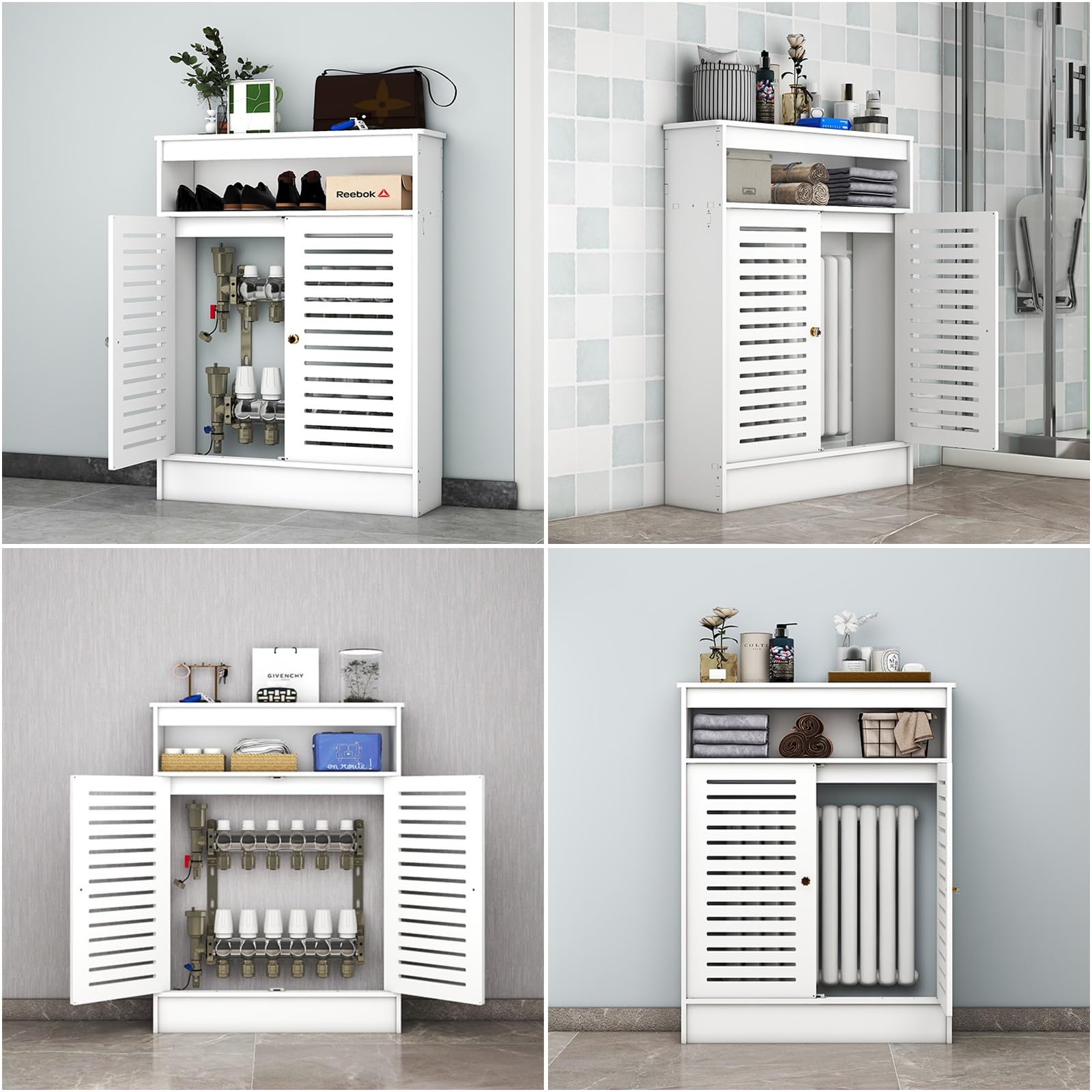 Genérico Cubre radiador y Armario de Almacenamiento, Organizador Decorativo de 2 Puertas para salón y baño, toallero Multifuncional y Zapatero, Cubre Calefactor/tubería (90 x 100 x 25 cm/35 x 39 x 10