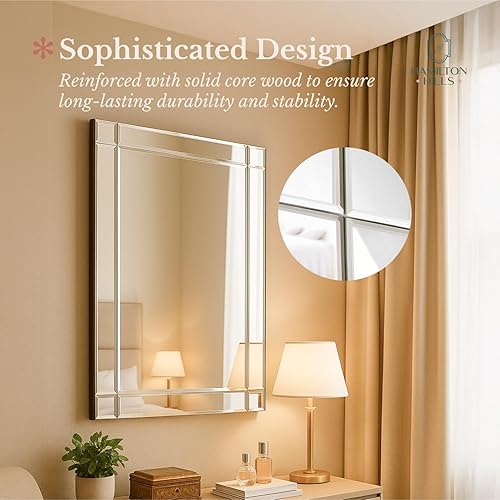 Miniatura 6 de Hamilton Hills Espejo de tocador rectangular con marco plateado de 30 x 40 pulgadas  Espejo de pared con marco de esquina cuadrada con borde
