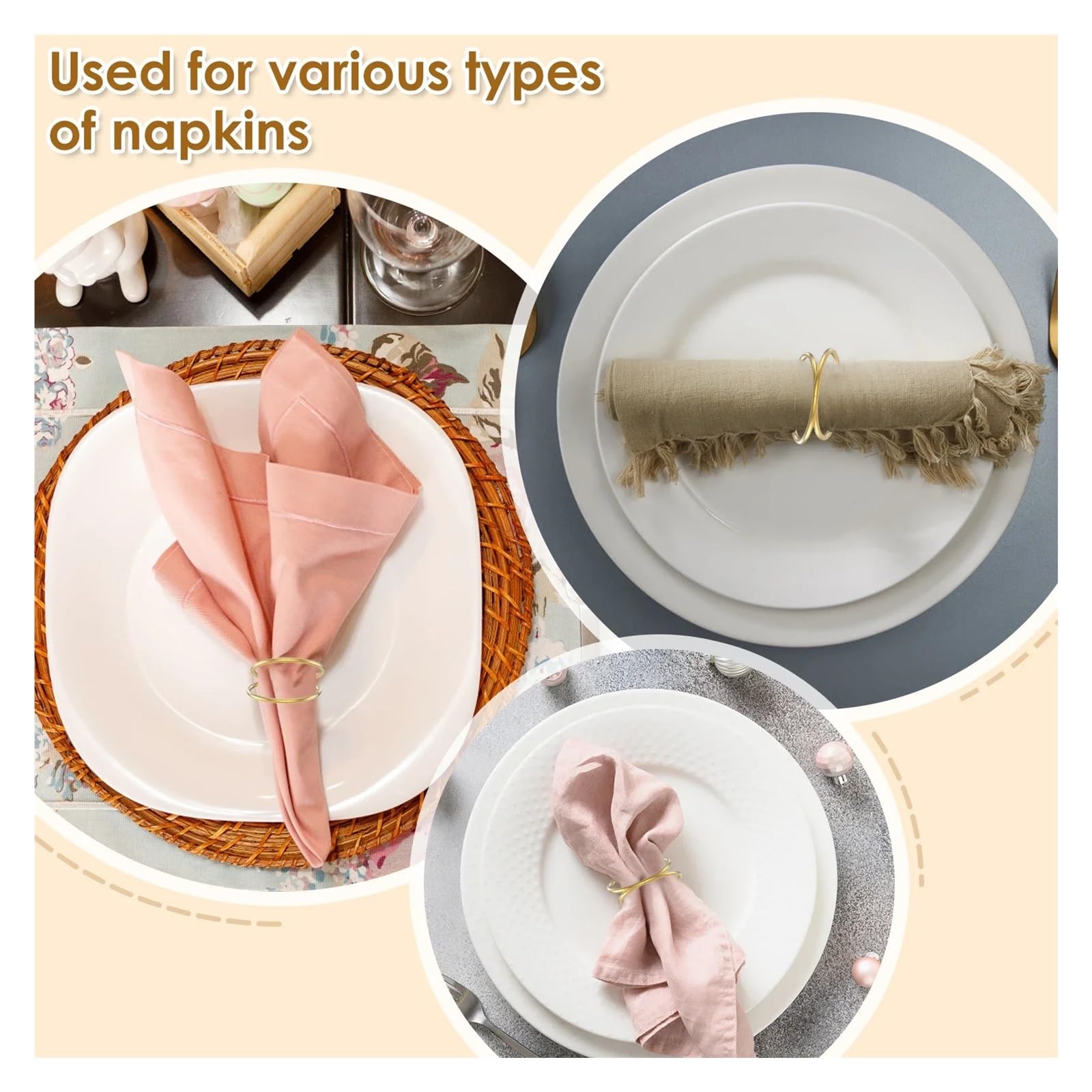 Lot de 24 ronds de serviette en métal doré