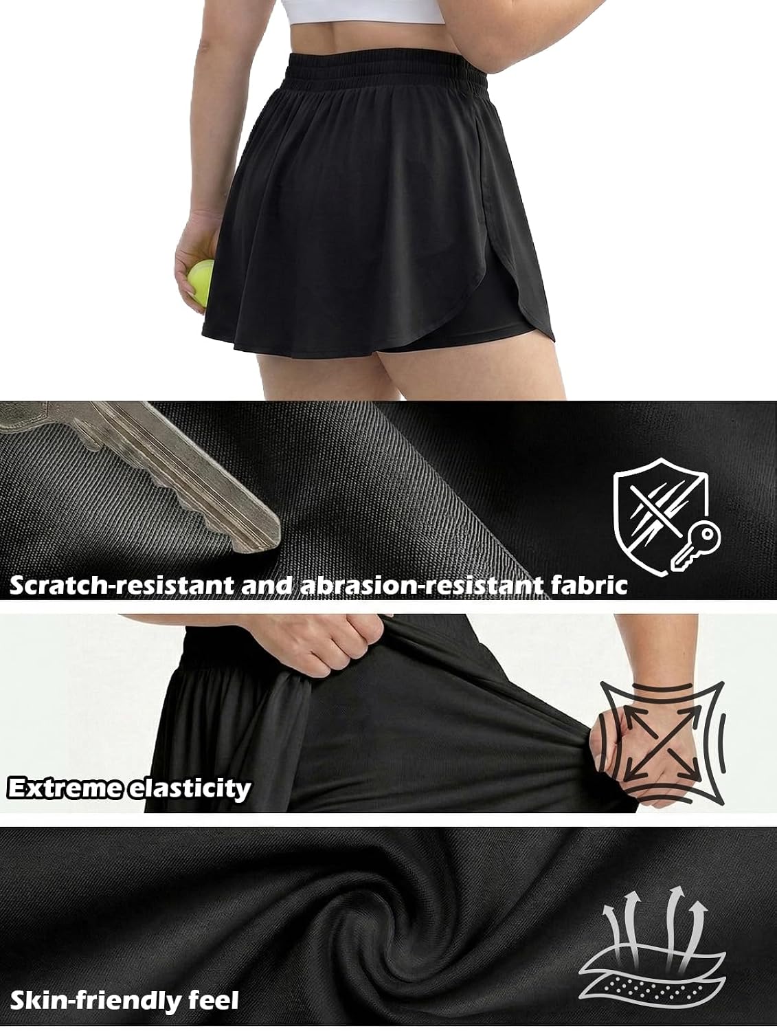 Seawhisper Womens Plus Size Shorts Black High Waisted Flowy Skorts Tennis Skirt Athletic Summer Workout 3X-4X 24-26 Plus