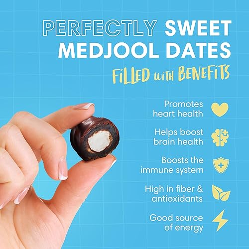 Miniatura 147 de DORREL - Dátiles cubiertos de chocolate negro belga (Medjool) con relleno de cacahuetes salados, aperitivo de chocolate vegano de alta energía