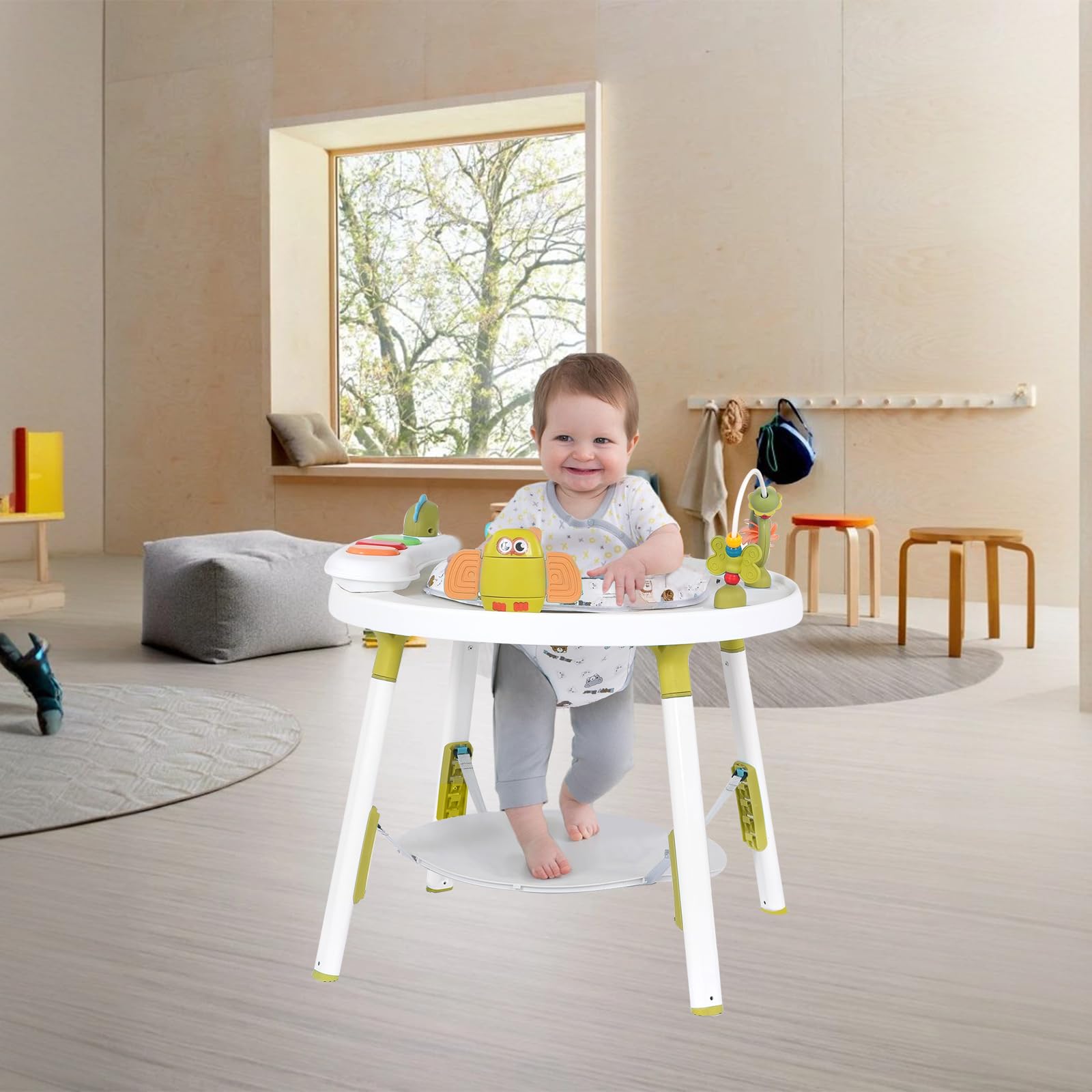 UBRAVOO Baby-Aktivitätszentrum, 3-in-1 Baby Lauflernhilfe mit abnehmbaren Spielzeugen und 360° Drehbarem Sitz – ideal für die Entwicklung und Unterhaltung von Kleinkindern (Green)