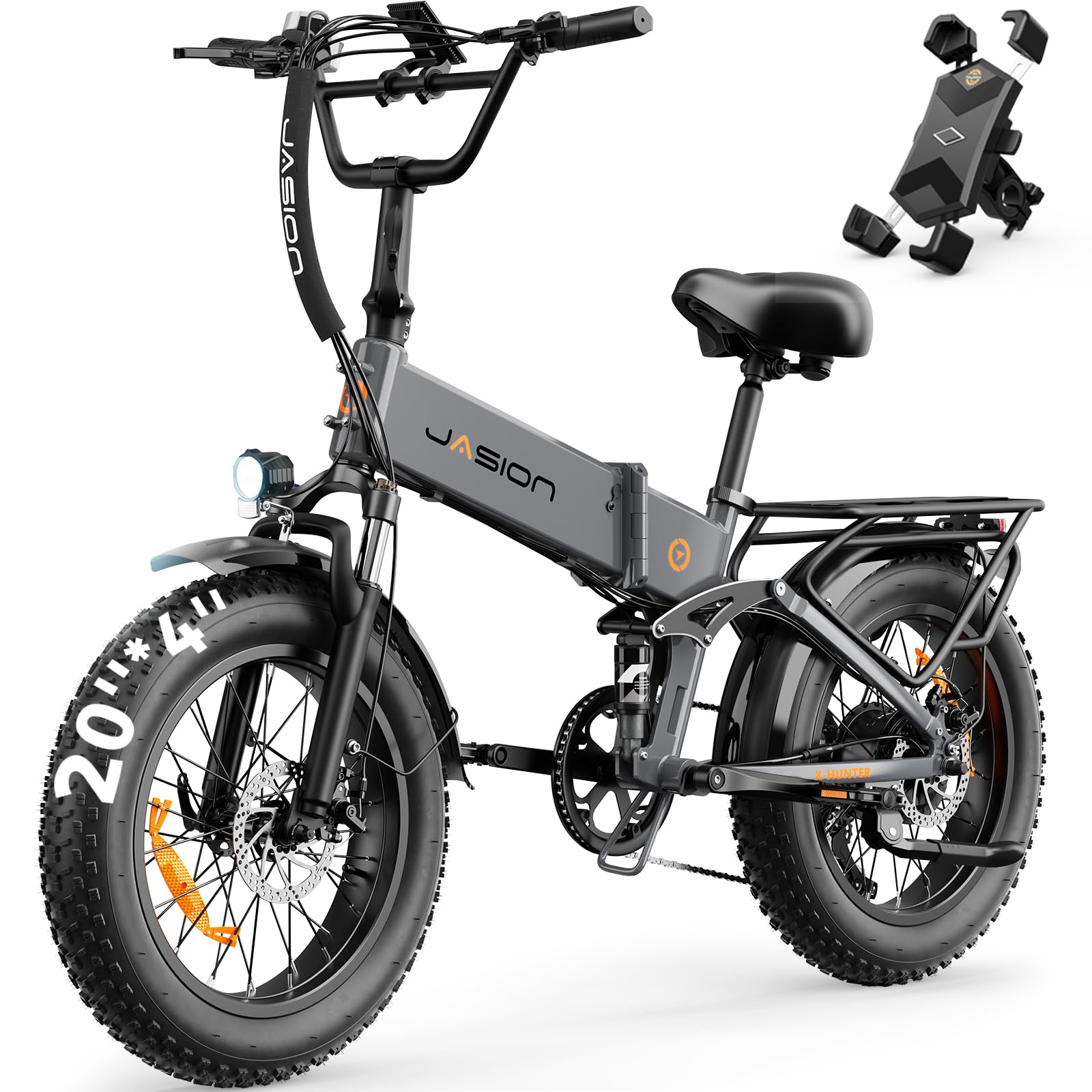 Jasion X Hunter&PRO Electric Bike for Adults,1800W/1400W Peak 20''Fat Tire Foldable Ebike,Folding E Bike Up to 80+/70+ Miles Range,720/624WH Removable Battery,30+MPH E Bike,Certified by UL2849