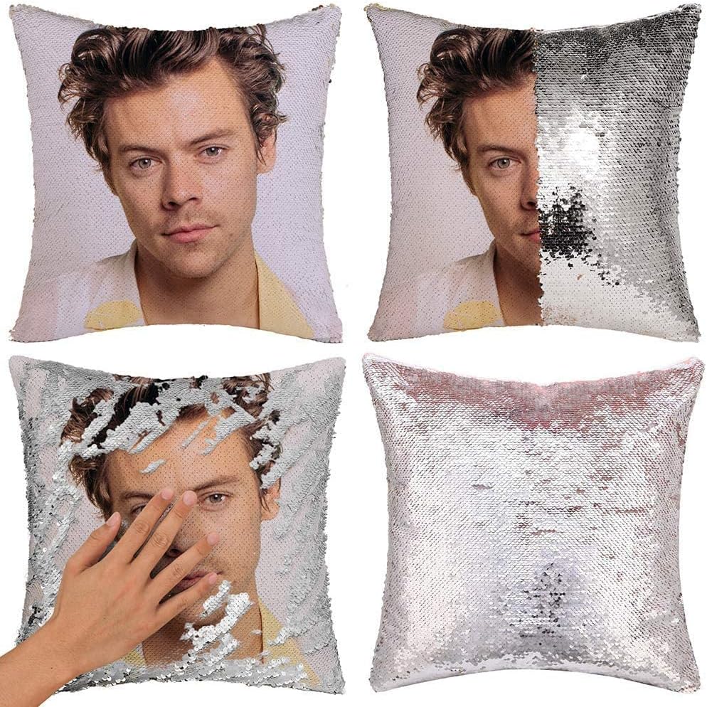 Harry Pillow Covers Funny Harry Sequin Pillow Case Harry Funny Gag Gifts Magic Reversible Cushion Cover 16x16 inch (Silver)