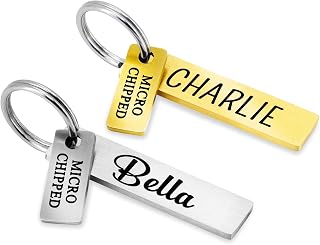 Ultra Joys Engraved Dog Tags - Personalized Microchipped Cat & Dog Tags Both Sides - Silver Pet Tag Bar