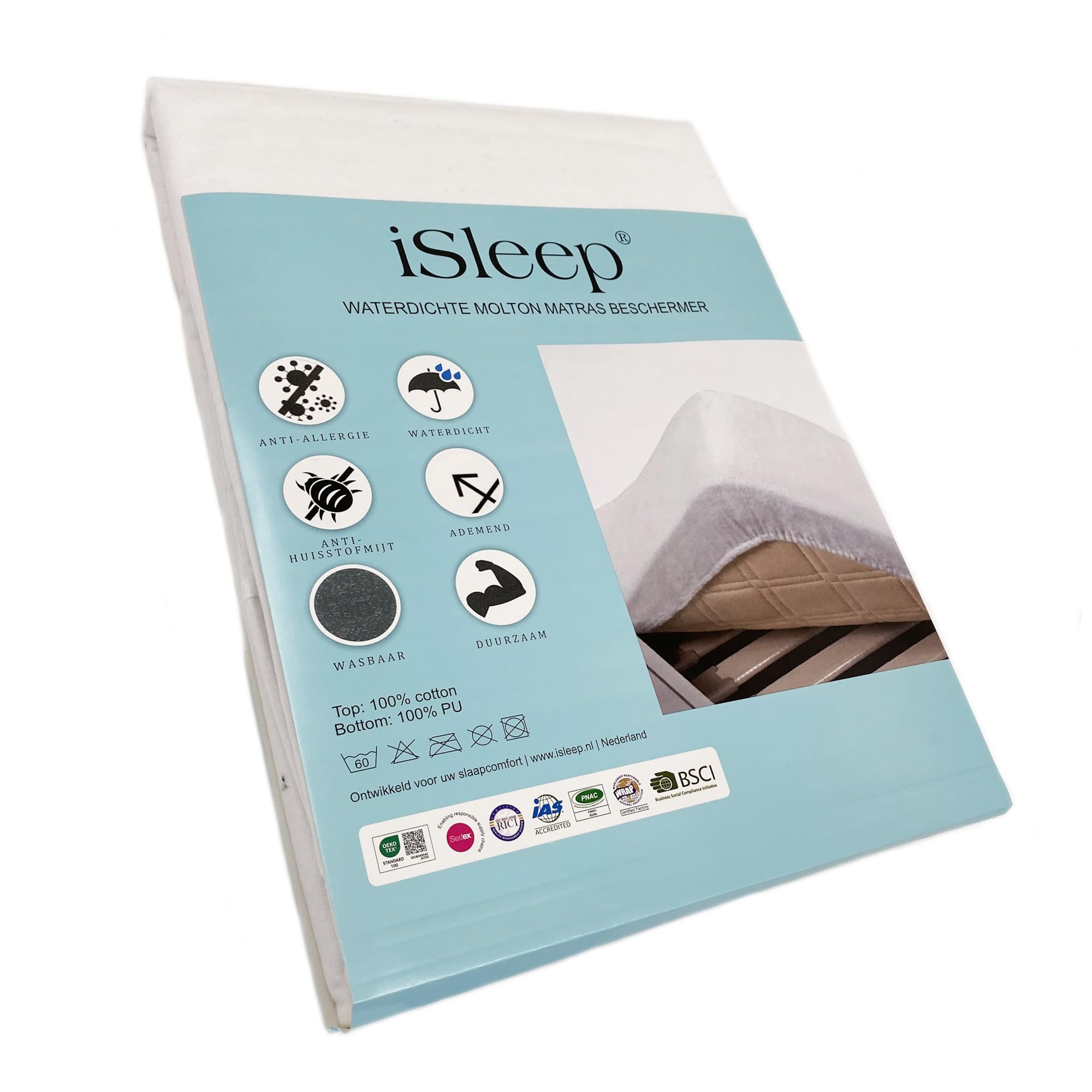 iSleep Protège-matelas en molleton imperméable (180 x 210/220 cm)