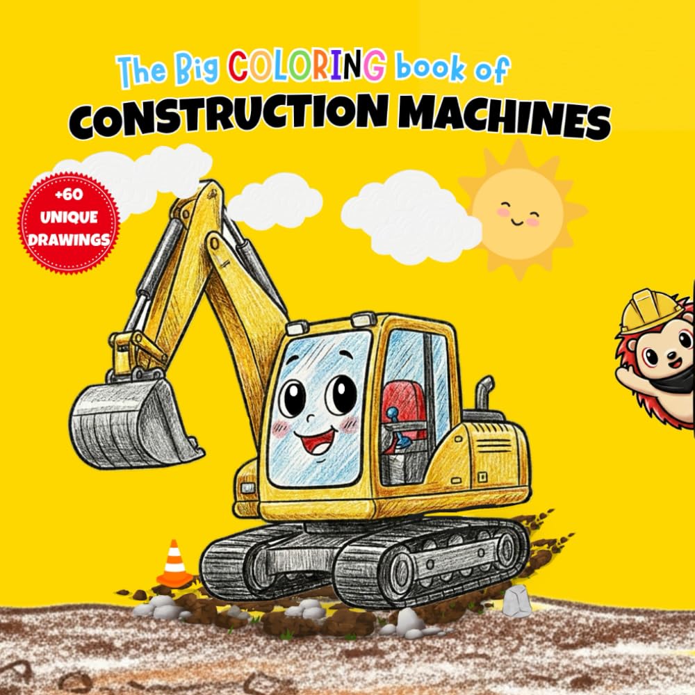The Big CONSTRUCTION EQUIPMENT Coloring Book: +60 Unique Illustrations, Anti-Bleed-Through Pages and 8.5 Square Format, for Boys and Girls Ages 3-8
