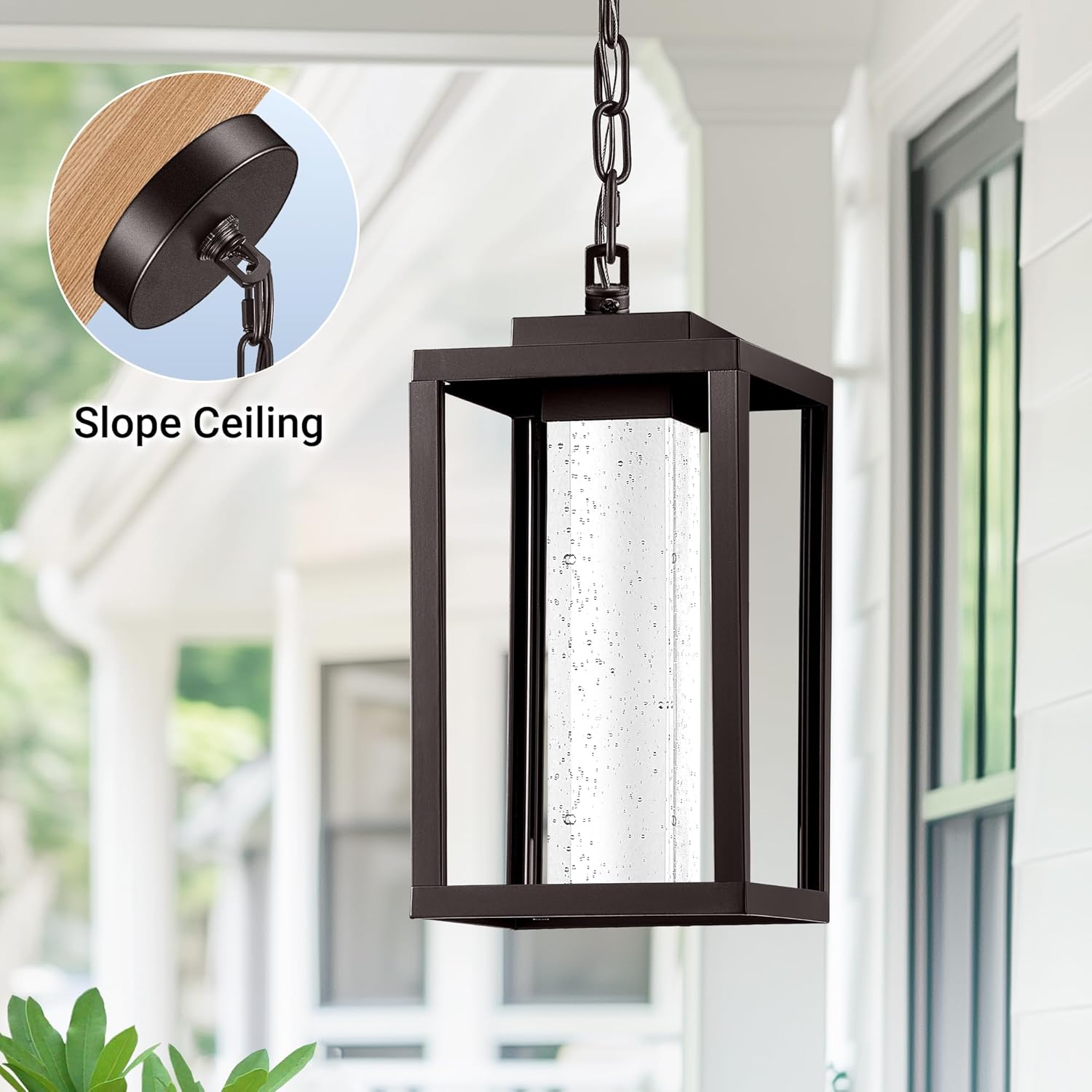 VIANIS Oil Rubbed Bronze Farmhouse Outdoor Pendant Lights for Porch with Adjustable Chain, 2 Pack Porch Lights Outdoor Dawn to Dusk Exterior Lighting Fixtures for House