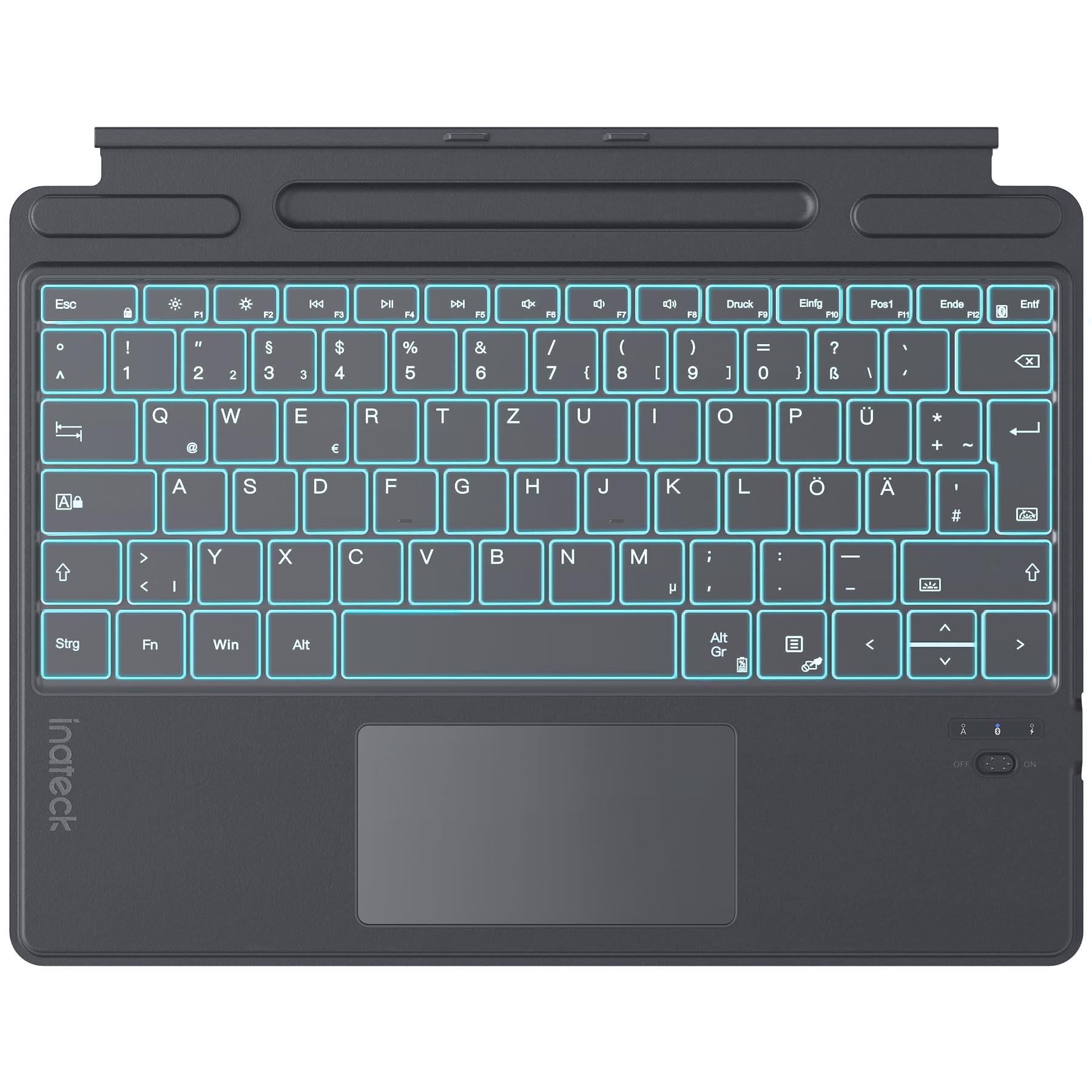 Inateck Surface Pro 11 Tastatur,Kompatibel mit Surface Pro 11/10/9/8/X, KI-Funktion,Tastatur mit Touchpad 7-Farben Hintergrundbeleuchtung und Stifthalter,QWERTZ, KB05114