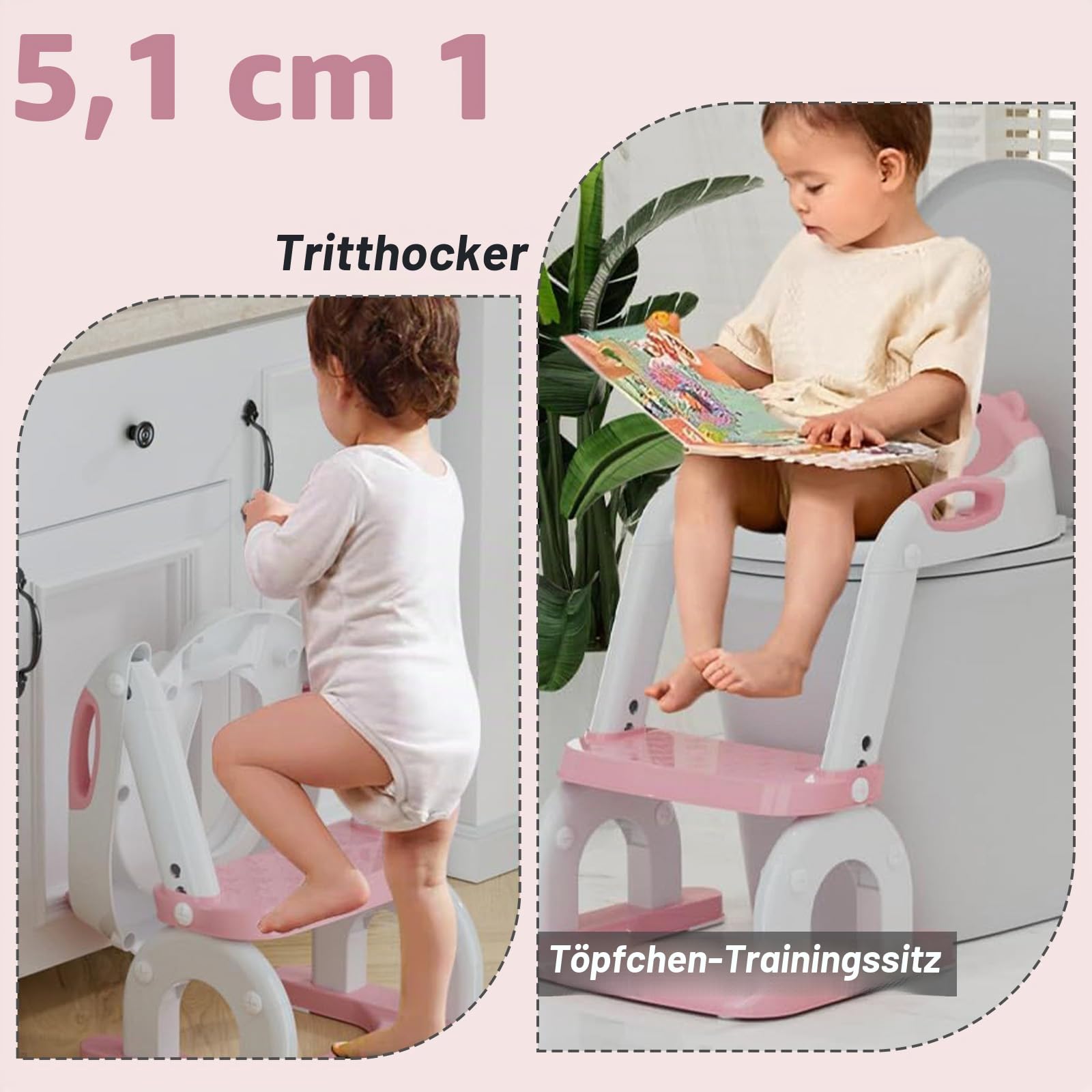 2-in-1 Toilettensitz mit Treppe, 8-fach verstellbar & klappbar | WC-Aufsatz mit Spritzschutz & rutschfest für Kinder ab 1–6 Jahre – passend für gängige Toiletten