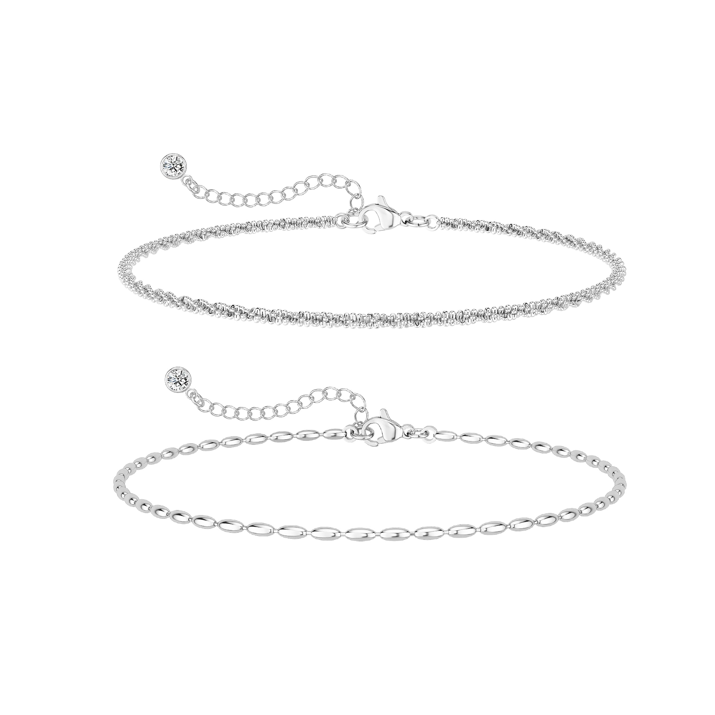 Sterling Silver Plated Chain Bracelet: Dainty Stackable Bracelets for Women Trendy Cute Adjustable Layered Paperclip Womens Bracelet Set Silver Waterproof Jewelry for Women