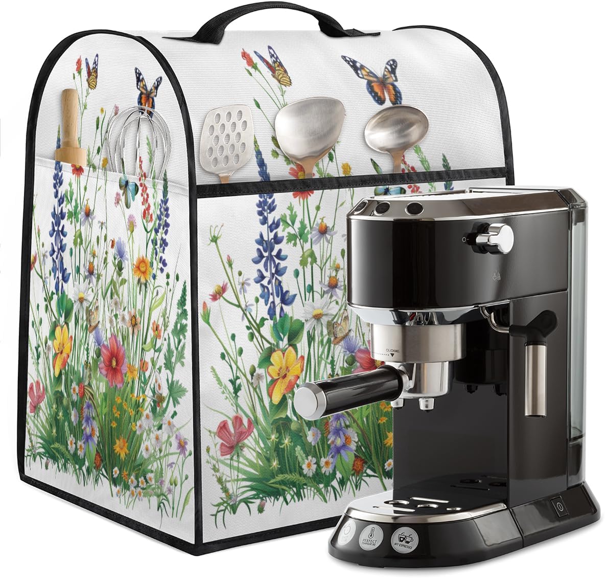 cfpolar Kitchen Aid Mixer Cover Compatible with 6-8 Quarts Spring Flower Butterfly Floral Stand Mixer Cover Kitchen Aid Mixers Accessories Appliance Organizer Bag Dust Covers with Zipper Pocket