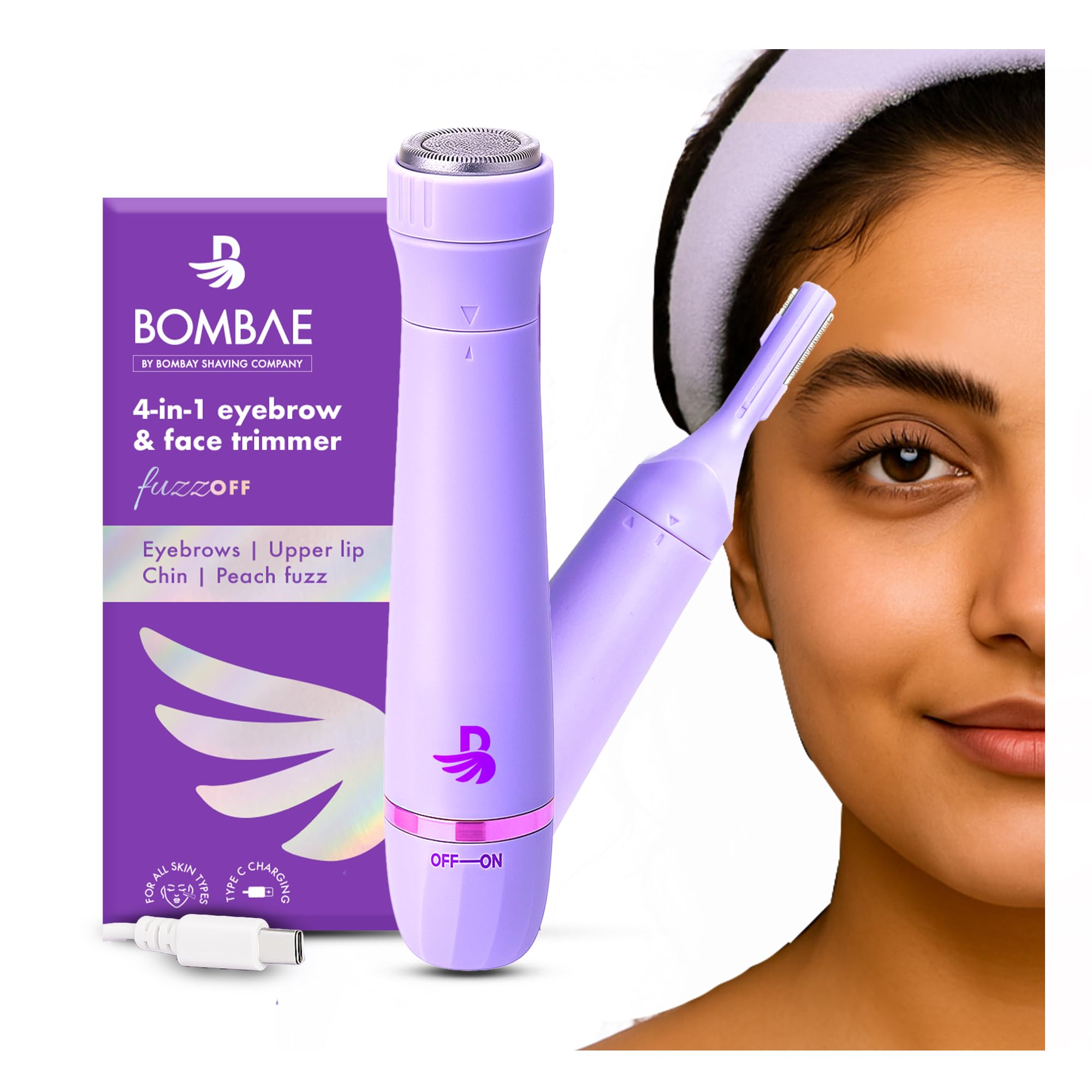Bombae India’s No.1 Women’s Trimmer | 4-in-1 Face & Eyebrow Trimmer for Women| 90 Min Runtime | C-Type Charging | Facial Hair Removal Machine for Eyebrows, Upper Lip, Chin, Sideburns & Peach Fuzz | New Model