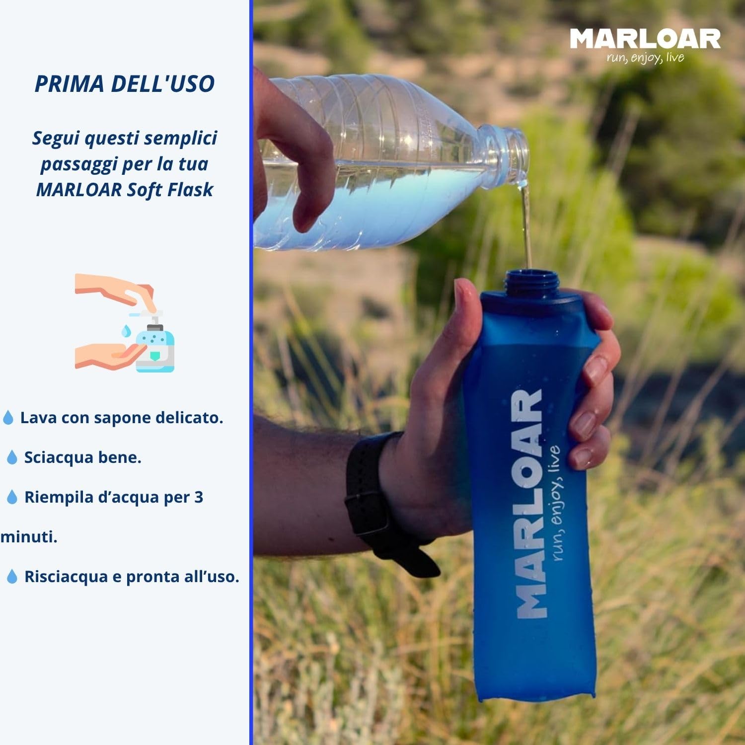 Borraccia Morbida - Soft Flask 500ml - Bottiglia pieghevole, confezione da 2 unità di Borraccia Running, trail running, escursionismo o ciclismo. Senza BPA (Blu, 500ML)