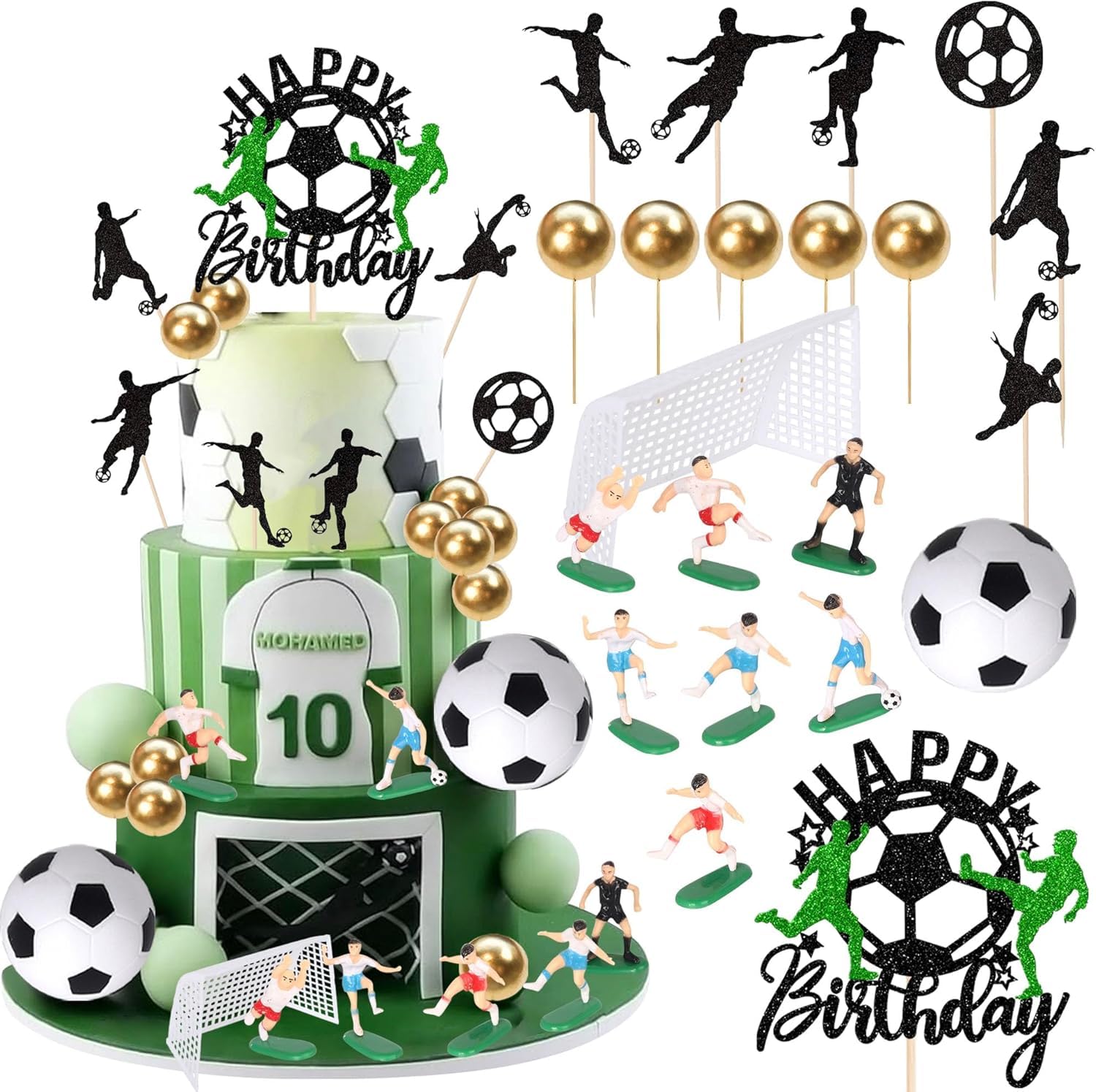 22 Pack Soccer Cake Toppers Realistic Microcosm Football Player Competition Cupcake Toppers Round Mini Ball Cake Picks for Football Theme Baby Shower Kids Birthday Party Cake Decorations Supplies