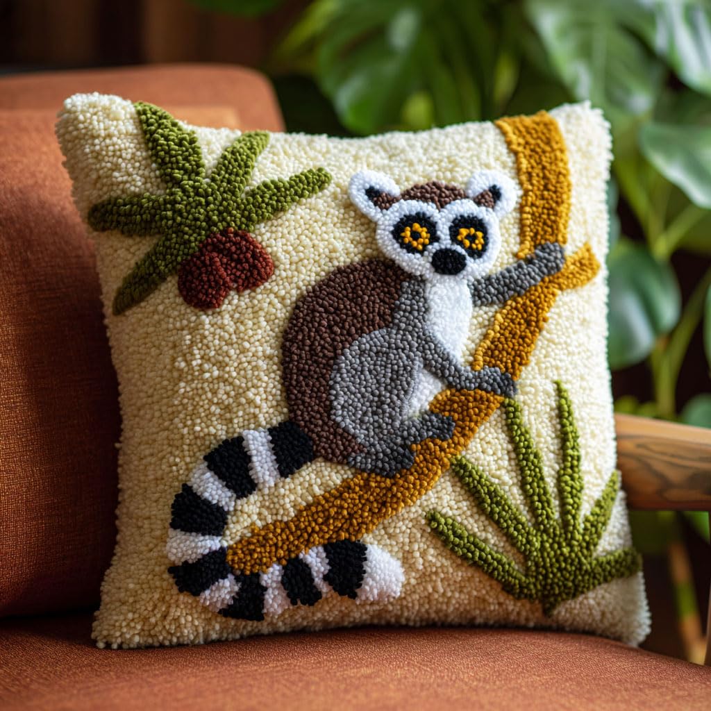 Taxpy DIY Latch Hook Pillow Kits, Animal Monkey Throw Pillow Cover Pre-Printed Patterns Pillowcase Needlework Crochet Yarns Latch Hooking Cushion for Sofa Decor 17x17inch