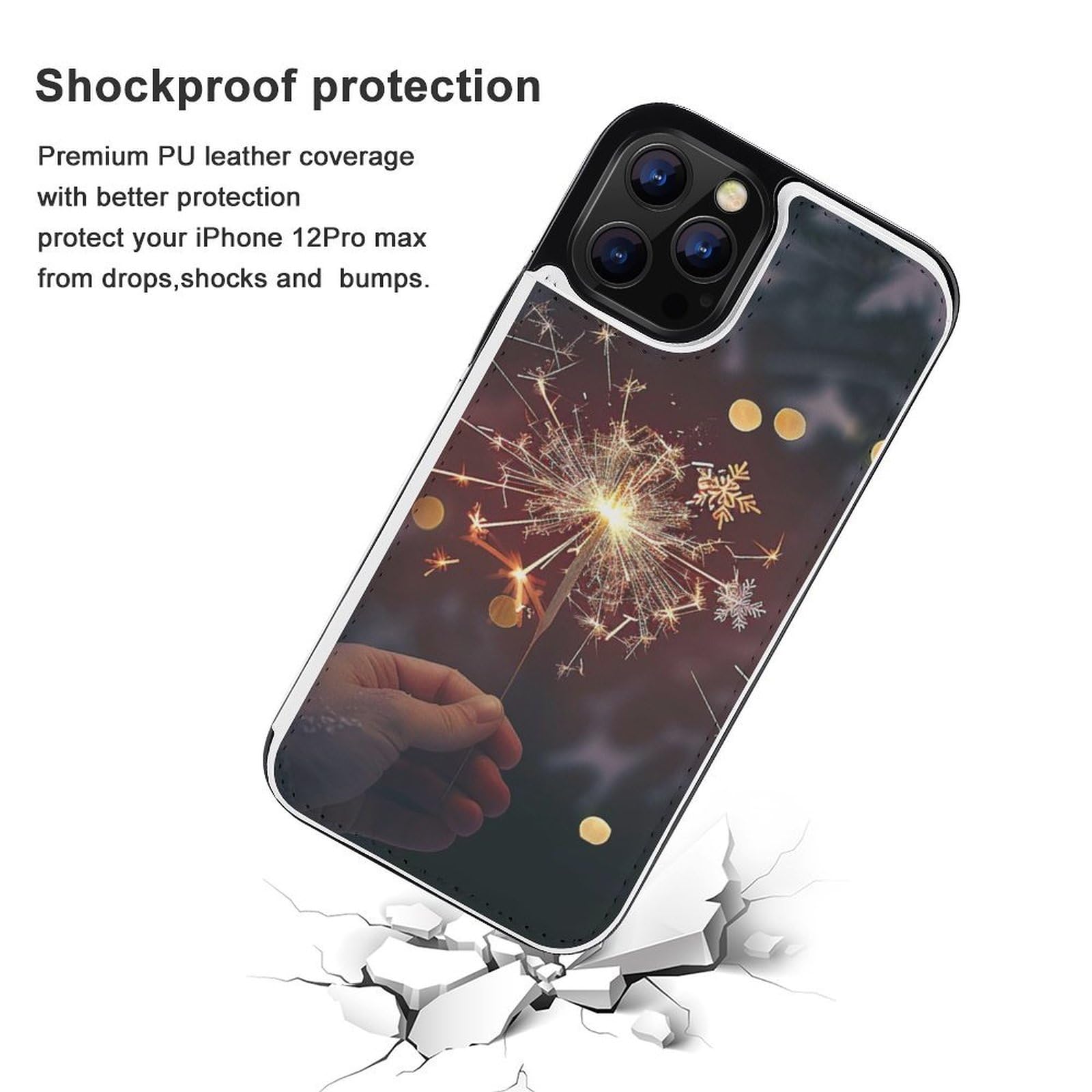 Fundas tipo cartera para iPhone 12 Pro Max, diseño de Feliz Año Nuevo, funda de piel con ranuras para tarjetas