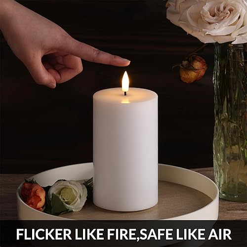 Miniatura 7 de Girimax Velas de pilar sin llama con parte superior plana blanca con control remoto, cera real parpadeante LED velas funciona con pilas  3 "H 4" 5"