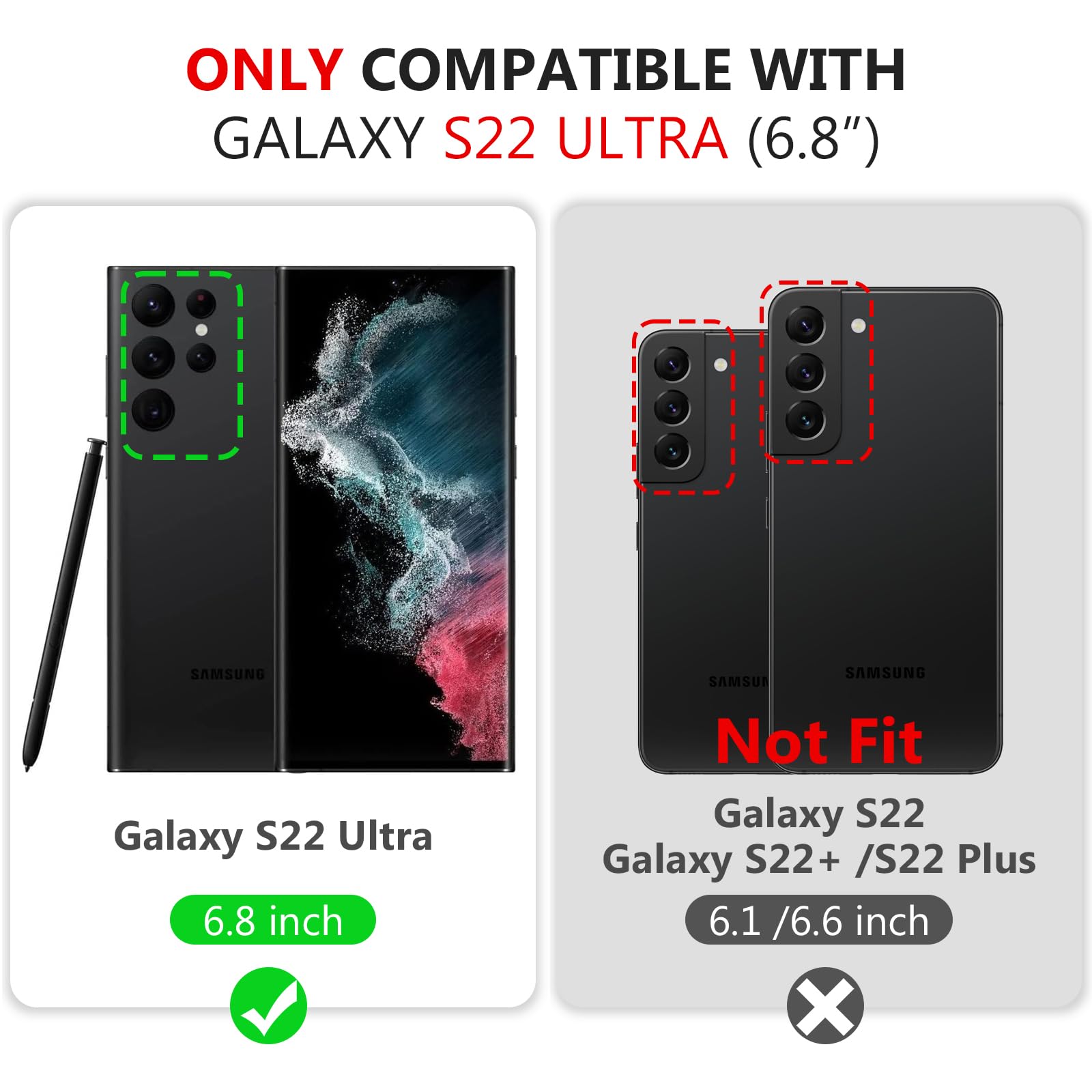 Varikke for Galaxy S22 Ultra Wallet Case Detachable with Card Holder for Women, Glitter PU Leather Strap Magnetic Flip Wallet Removable Phone Case Cover for Samsung Galaxy S22 Ultra 5G 6.8