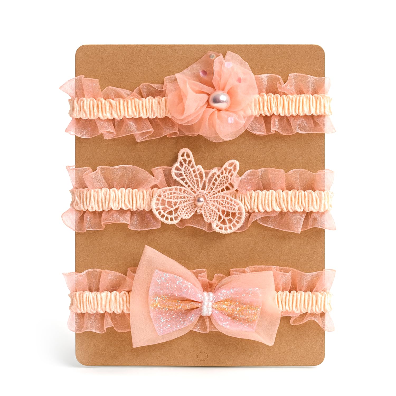 SYGA 3 Pcs Baby Headband Set – Floral, Butterfly Lace & Pearl Bow Designs – Soft, Stretchy Elastic, Infant & Toddler Headbands, Perfect for Newborns, Photoshoots & Gifts (Peach)-image-32