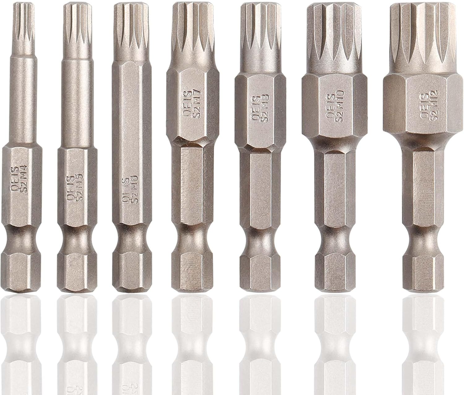 Yakamoz 7Pcs XZN Triple Square Bit Set - 1/4’’ Hex Shank Magnetic Spline Bit 12-Point Torx Screwdriver Bits for Electric Impact Tools, M4-M12, S2 Steel