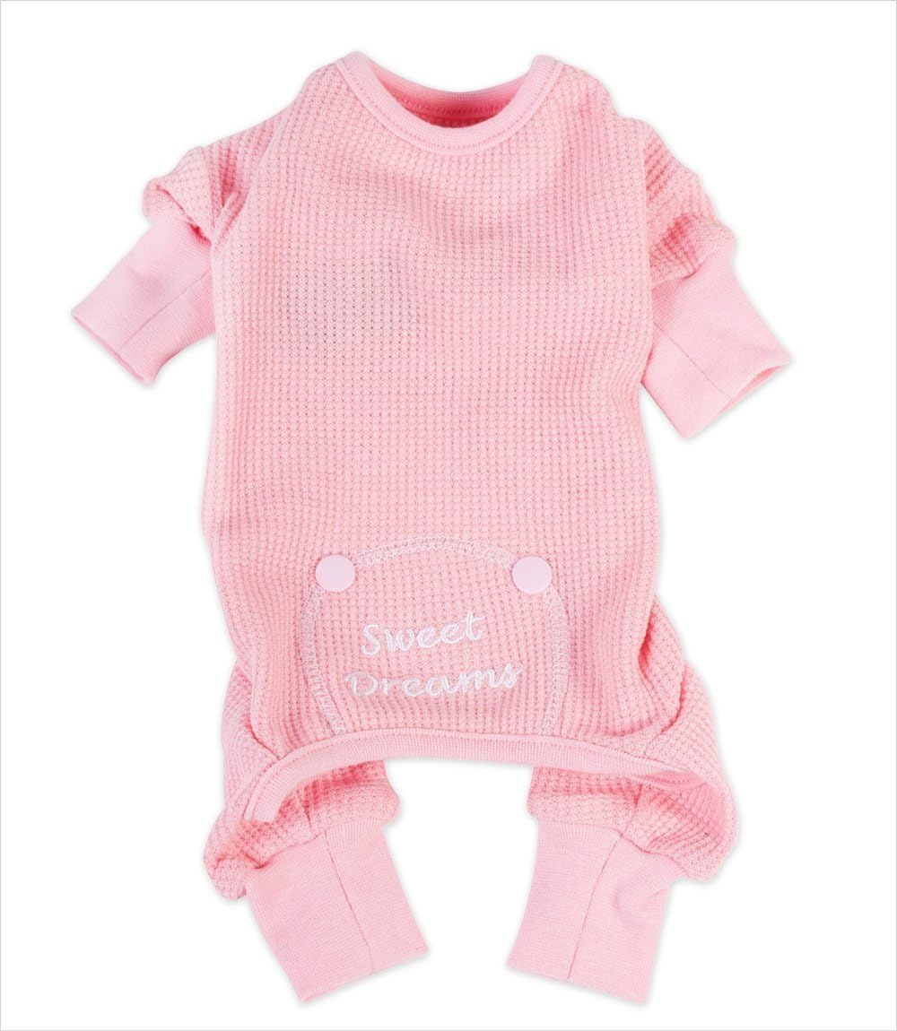DOGGIE DESIGN Sweet Dreams Thermal Pajamas for Dogs (Pink, XS (10-13 Girth; 7-10 Neck))