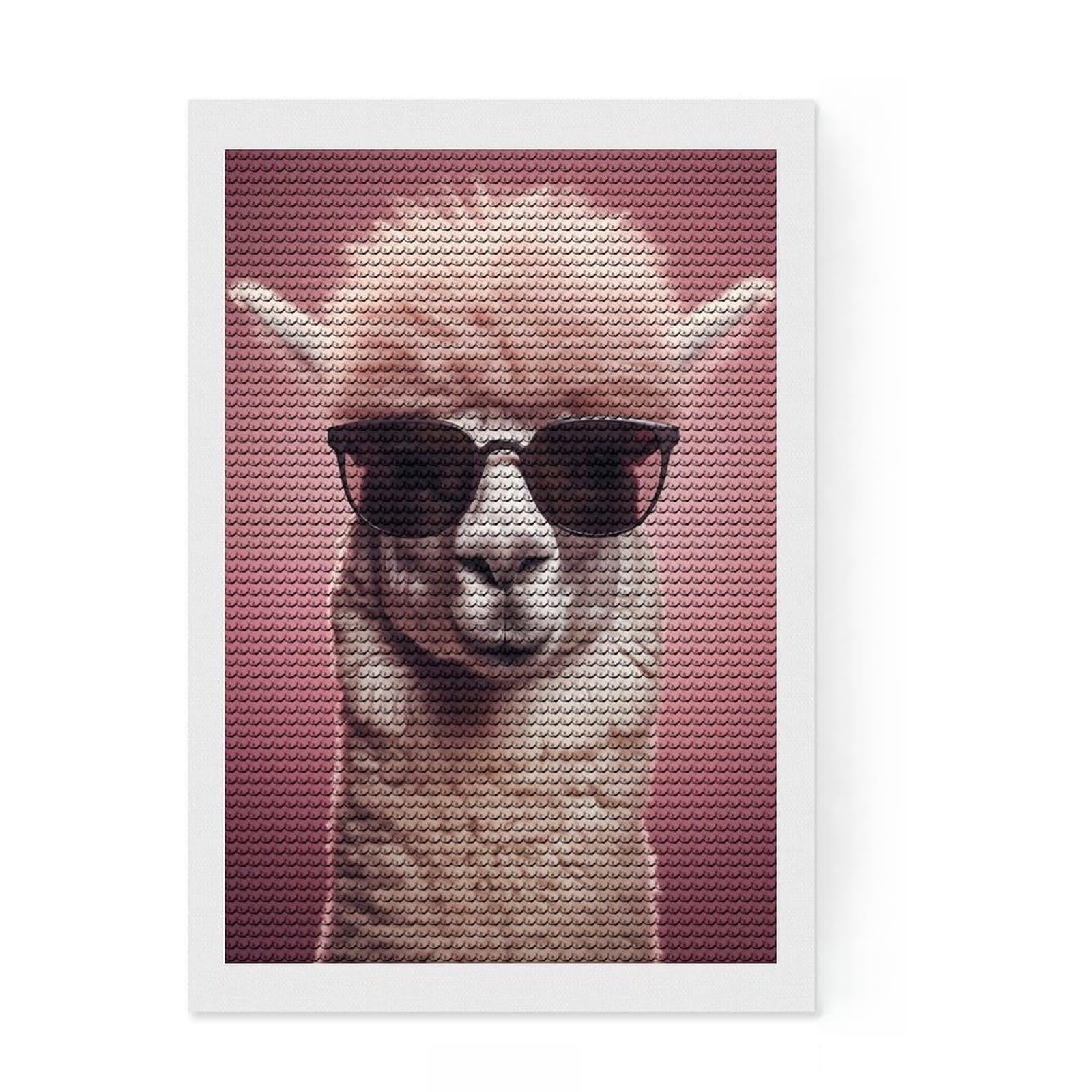 Junmoney Animal Alpaca with Glasses Diamond Art Kit 8"x12", Satisfying Creative Project, Creative Leisure Activity, Cosy Home Accent, Christmas Gift