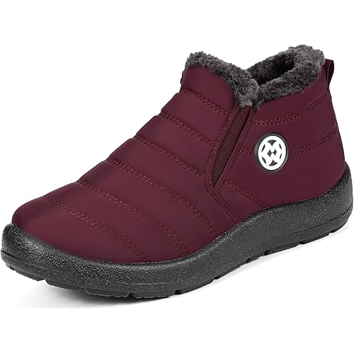 Hsyooes Womens Warm Fur Lined Winter Snow Boots Waterproof Ankle Boots Outdoor Booties Comfortable Shoes for Women,9 M US=Manufacturer 41,Red 2
