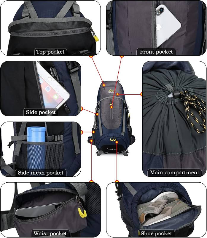 Rucsac de trekking Doshwin 70L pentru bărbați și femei, capacitate mare pentru camping și călătorii, albastru închis