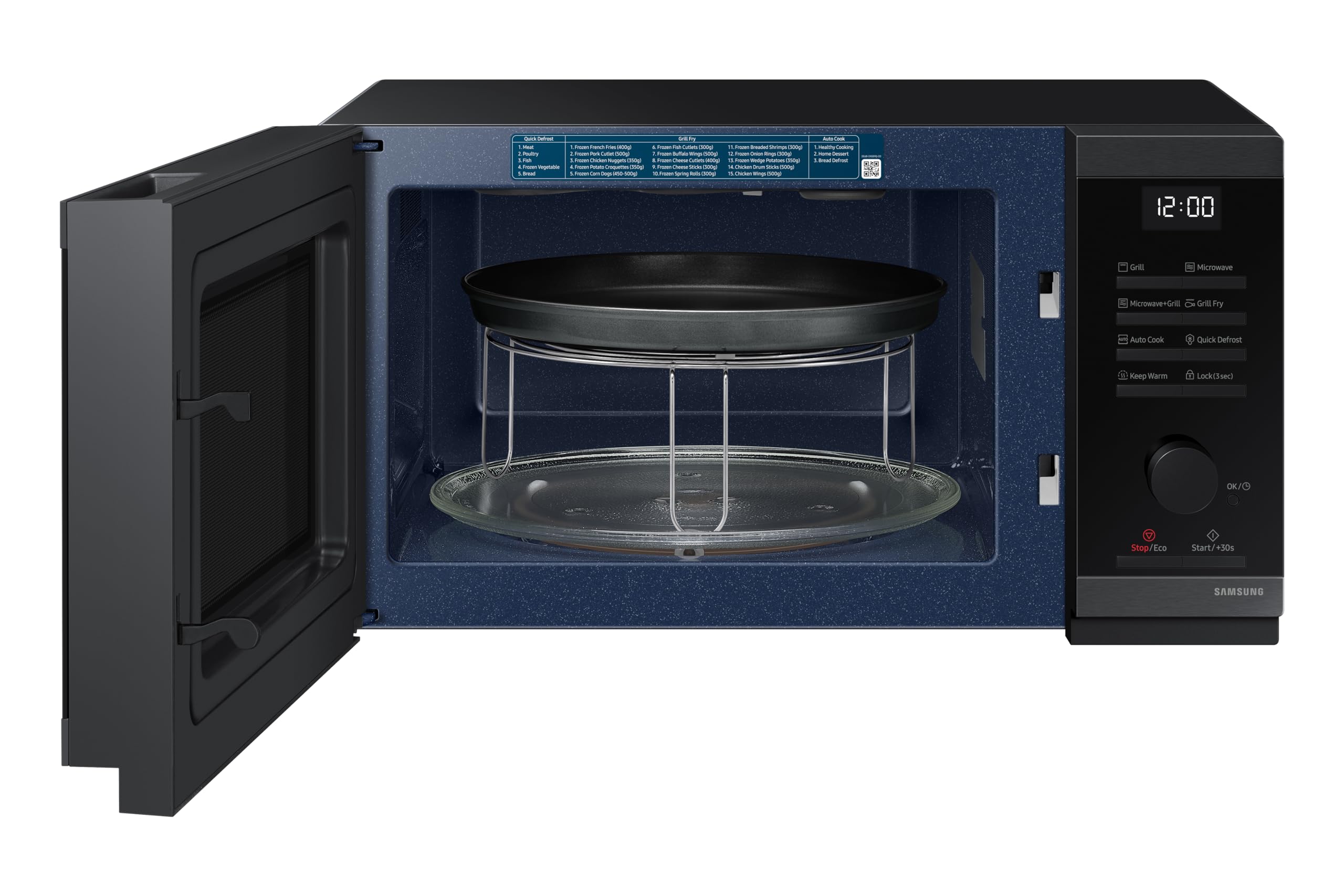 Microondas con Grill Samsung 23L 800W Modo Eco, Auto Cook Negro MG23DG4524CGE1