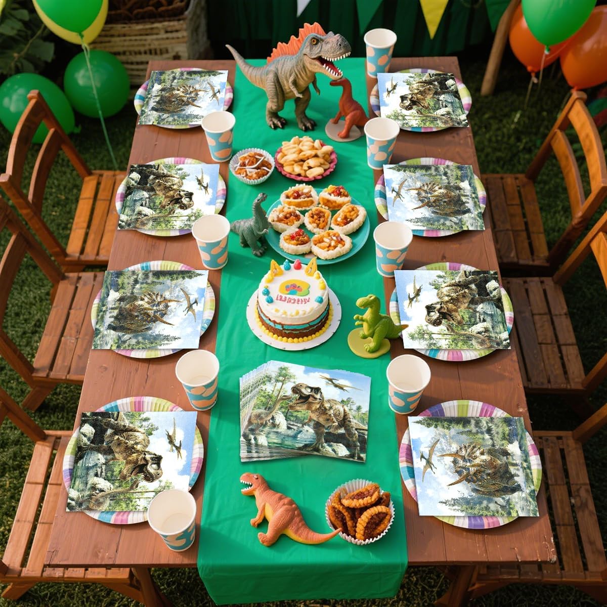 Dinosaur Birthday Party Supplies Kit for Boys, Dino Birthday Decorations-20 Guest-Include Plates, Napkins, Cups, Tablecloth, Backdrop, Balloons, Cake Topper, Tableware