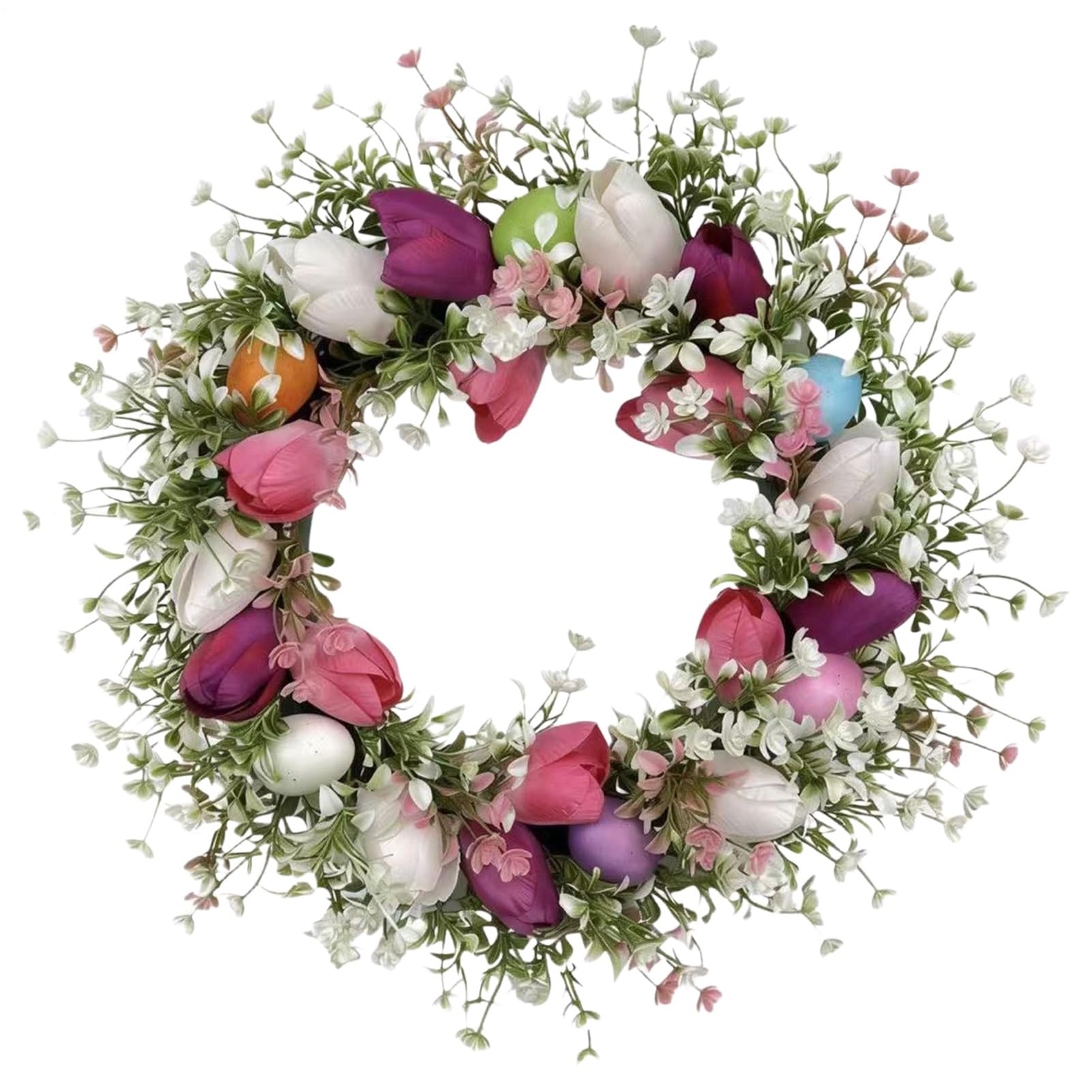 Couronne de porte de Pâques artificielle avec fleurs de printemps 45cm