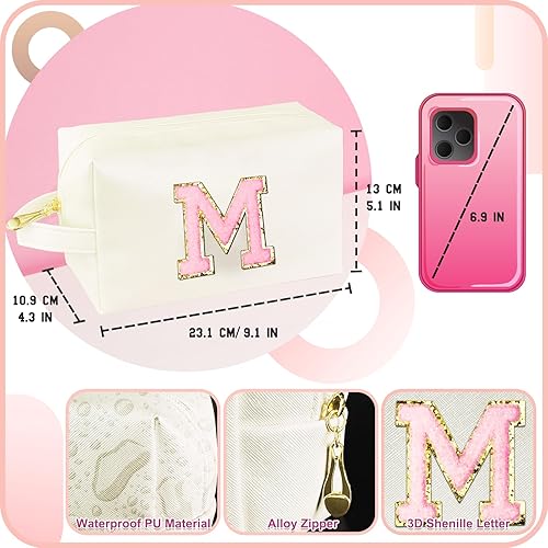 Miniatura 4 de Bolsa de maquillaje con inicial personalizada con asa, bolsa de cosméticos con bolsillo interior con cremallera, 8, 9, 10, 11, 12, 13, 14 años,