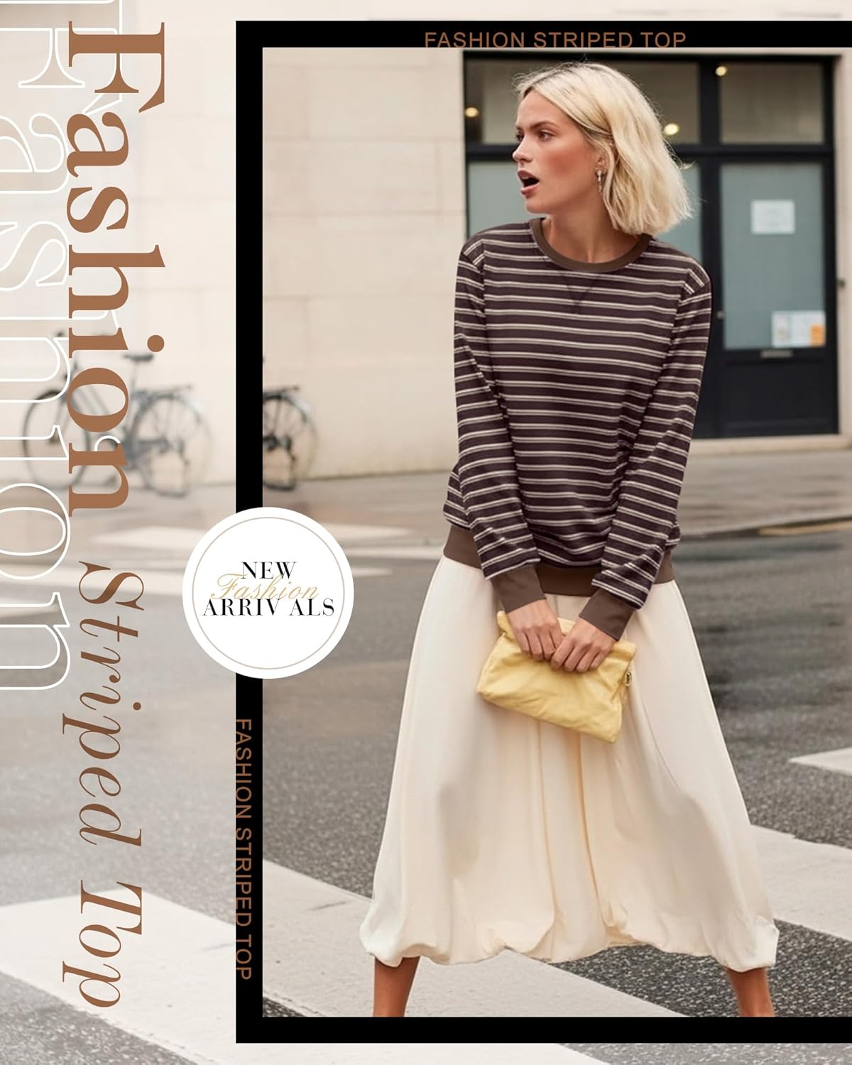 Women's Oversized Striped Sweatshirt Fleece Long Sleeve Color Block Crew Neck Shirt Loose Soft Casual Pullover Top - Image 3