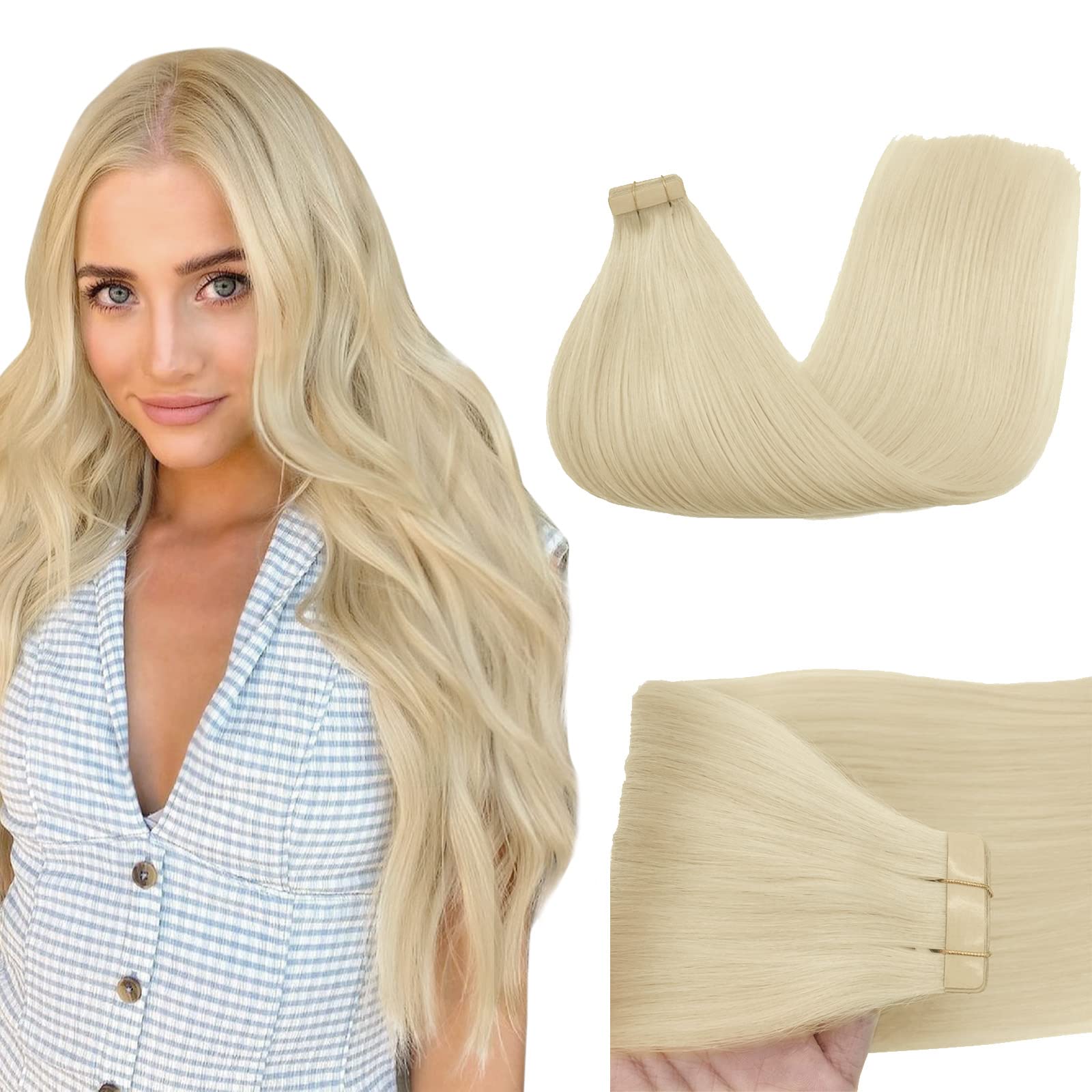 GOO GOOTape in Hair Extensions Real human hair 20pcs 50g 50cm Platinum Blonde Real Remy Hair Extensions Seamless Straight Human Hair Extensions