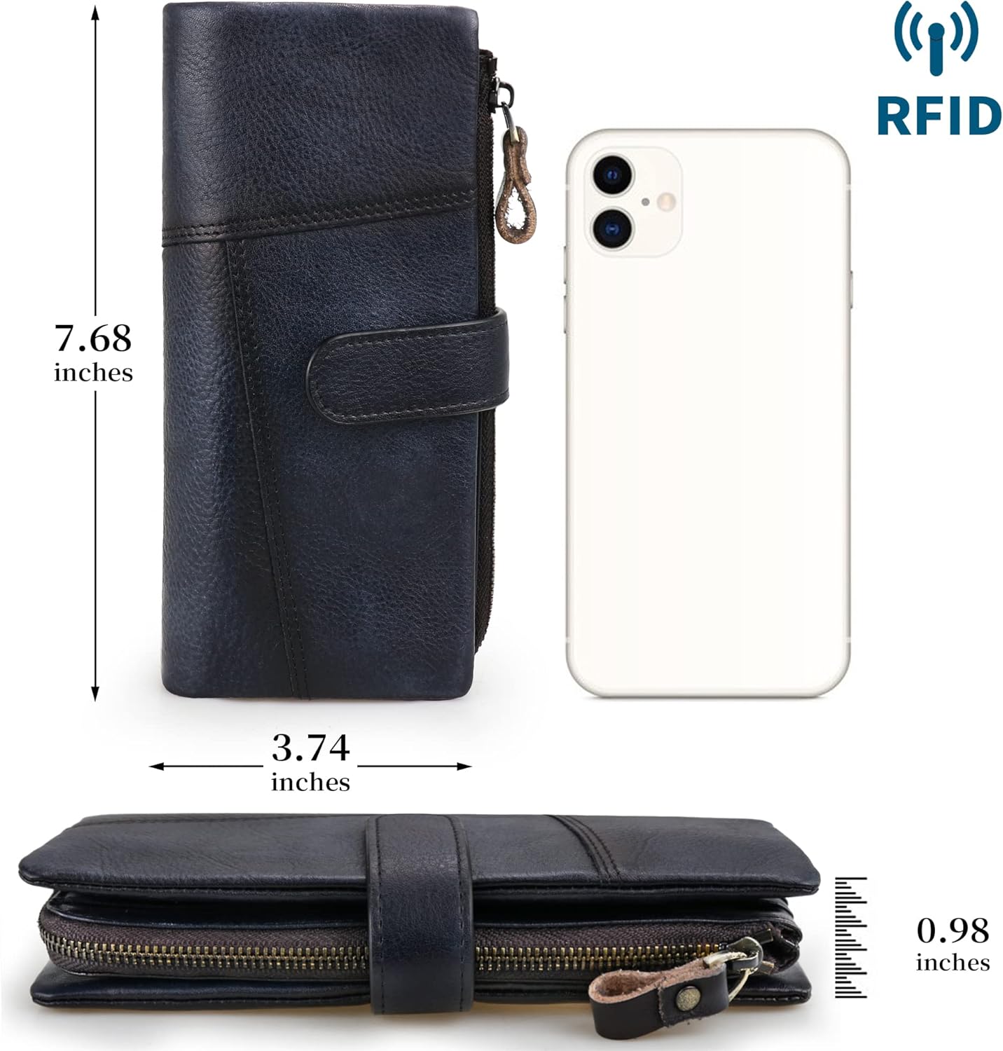 Women's RFID Blocking Genuine Leather Wallet Vintage Hand Rubbing Wallets Organizer | RFID Blocking, Vintage, Hand Rubbing, Organizer - Image 5