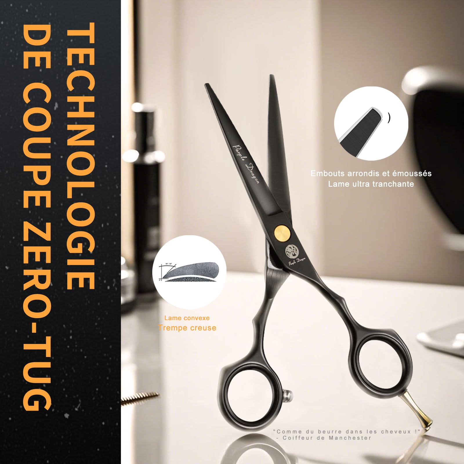 Kit de Ciseaux de Coiffure Professionnel Noir Ciseaux Coiffure 5,5 pouces Inox Peigne Rasoir Acier Ciseaux Coiffure Desepaissir Ciseaux Cheveux Coupe Frange Barbe pour Coiffeur Homme Enfant