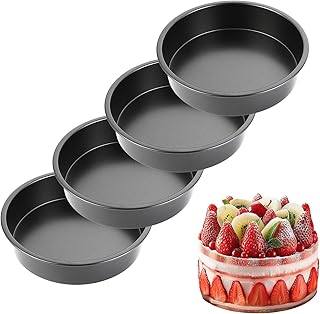 Lot de 4 moules à gâteau, ronds, profonds, 20 cm, profondeur 5 cm, avec revêtement antiadhésif, en acier au carbone, noir, pour la fabrication de muffins, tartes et desserts