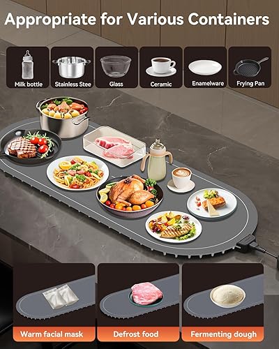 Miniatura 3 de Tapete de calentamiento para alimentos extra grande, 36 x 14.5 pulgadas, tapete de calentamiento de alimentos con almohadilla aislante de calor,