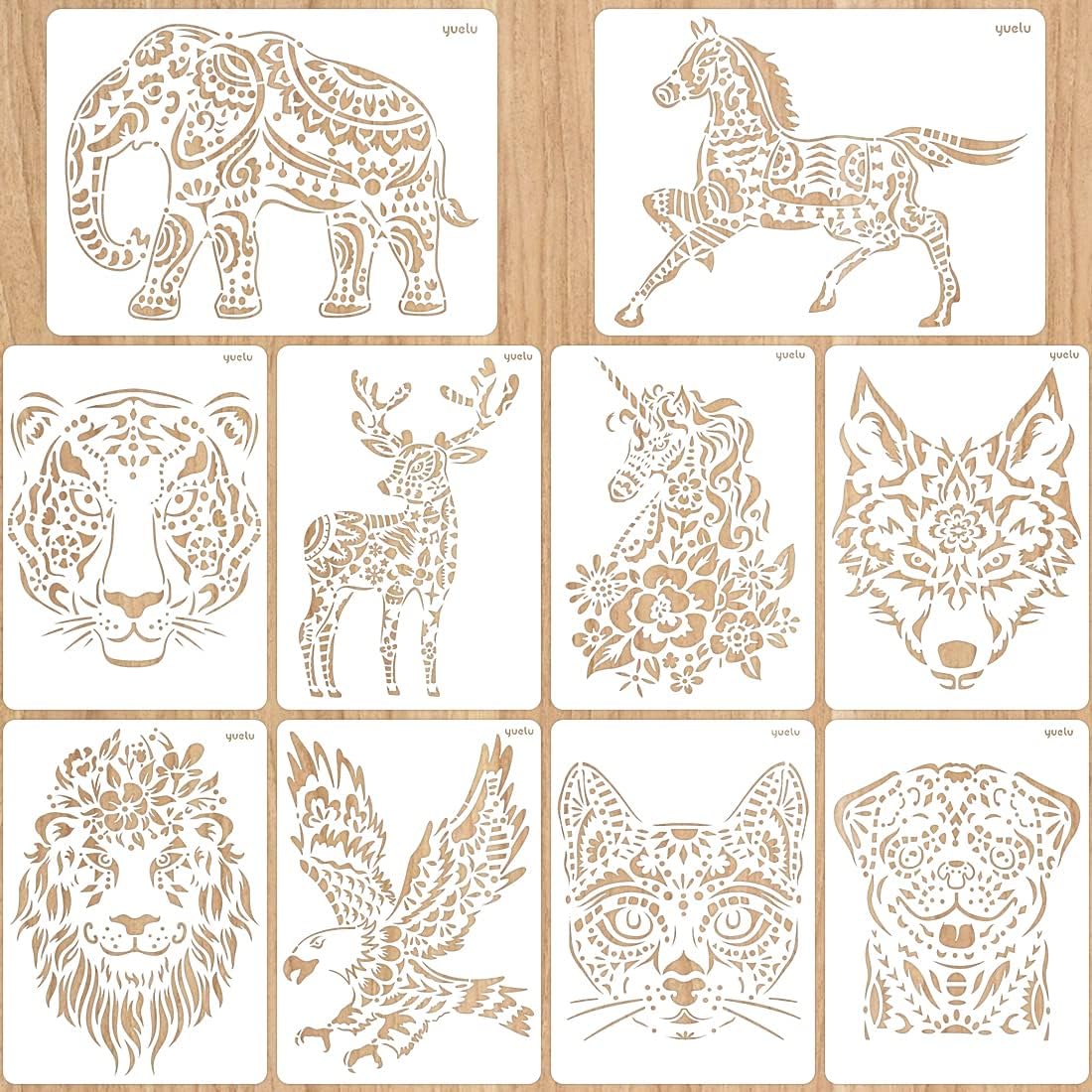 10 Stück Schablonen zum Malen, 29 * 21cm Tiermalerei Schablone, Tiere Malschablonen, Wiederverwendbare Stencil Schablonen Waschbar für Scrapbooking Fotoalbum DIY Geschenkkarten Geschenke Kinder