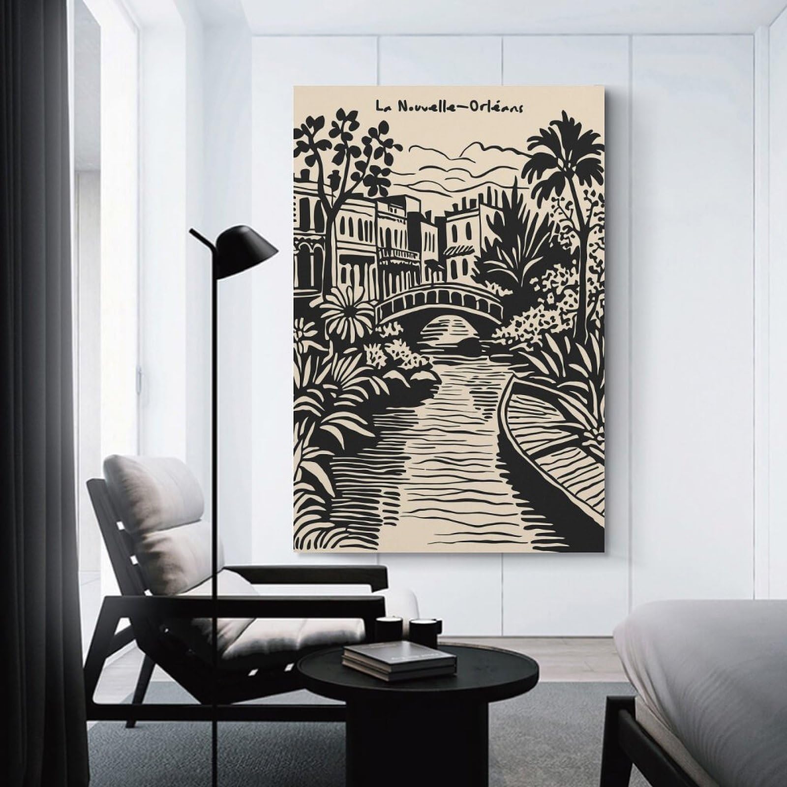 Junmoney Room Decor Wall Art New Orleans Canal with Bridge And Buildings, 20x30inch(50x75cm), for Home Lounge, Bedroom Or Reading Nook, Eye Catching Artwork for Blank Walls