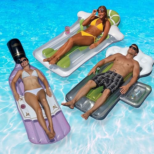 Swimline Paquete combinado de flotadores para piscina con botella de rosa, taza de cerveza y Margarita para colchón, tamaño mediano
