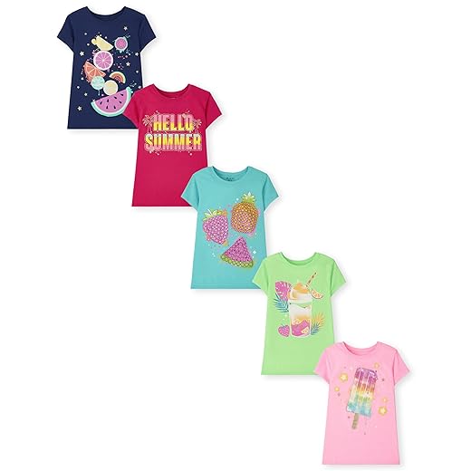 The Children's Place Girls' Trends Icons Short Sleeve Graphic T-shirts (5-Pack)