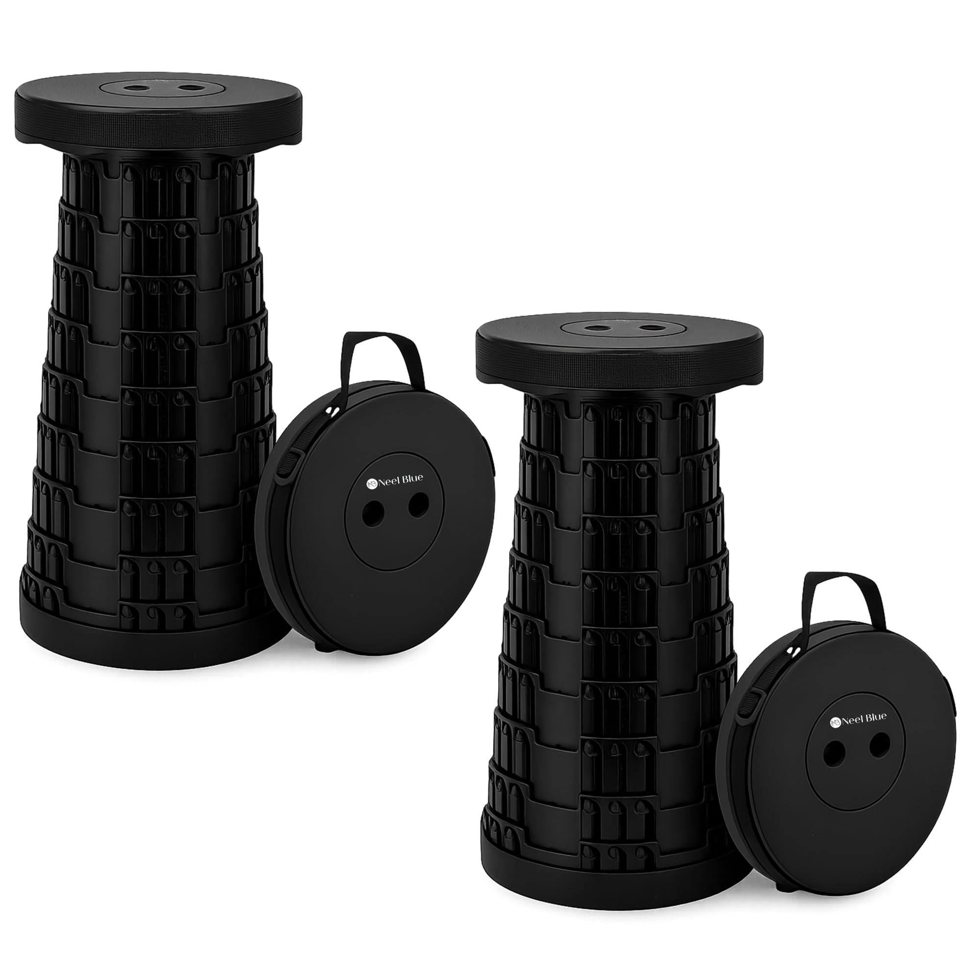 Trimming Shop Telescopic Folding Stool Portable Seat 440lbs, Black, 2pcs