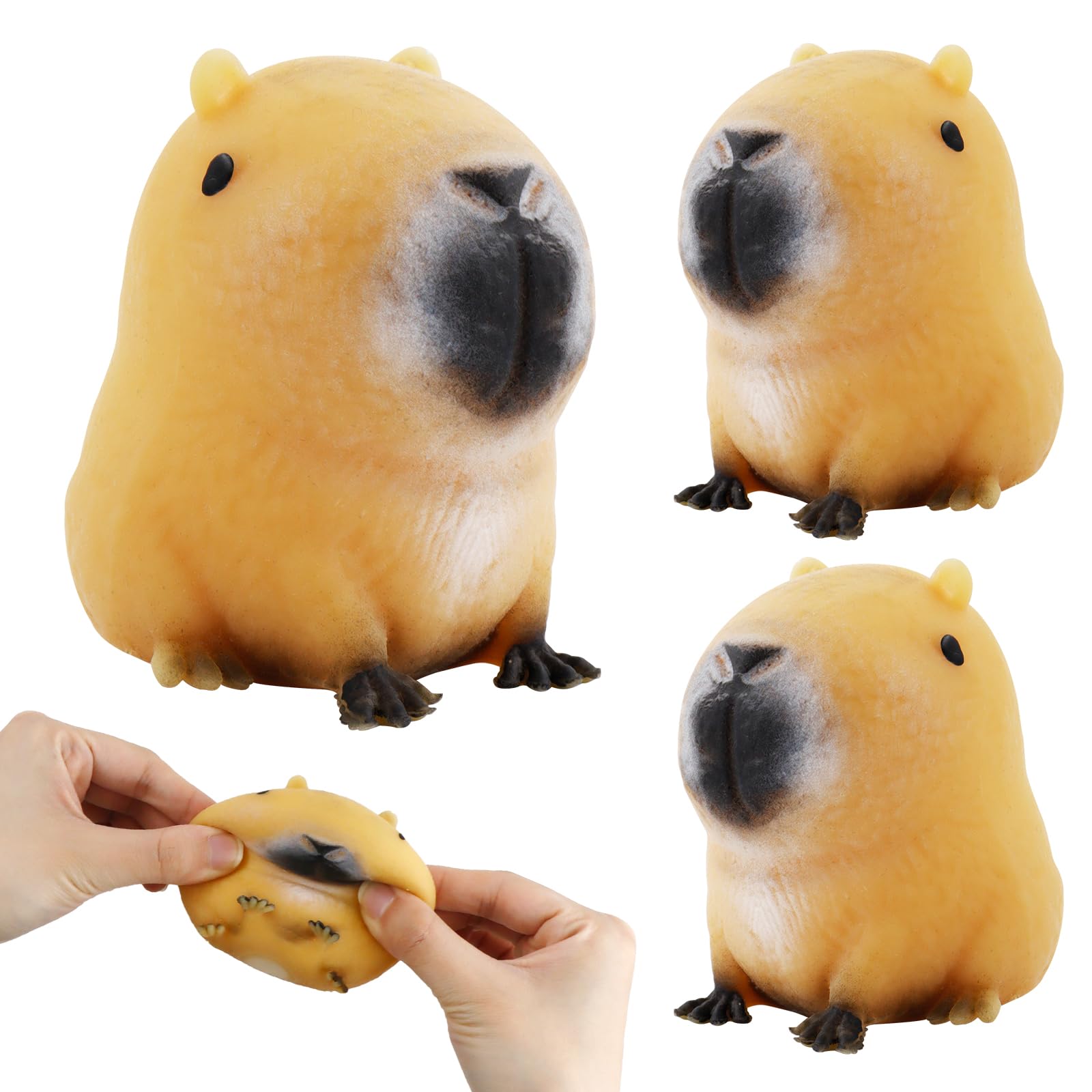 3 Stück Anti Stress Spielzeug,Capybara Anti Stress Spielzeug,Stress Squeeze Spielzeug Squeeze Ball,Capybara Antistress Stressbälle,Capybara Squishy Antistressball Geschenke für Erwachsene und Kinder
