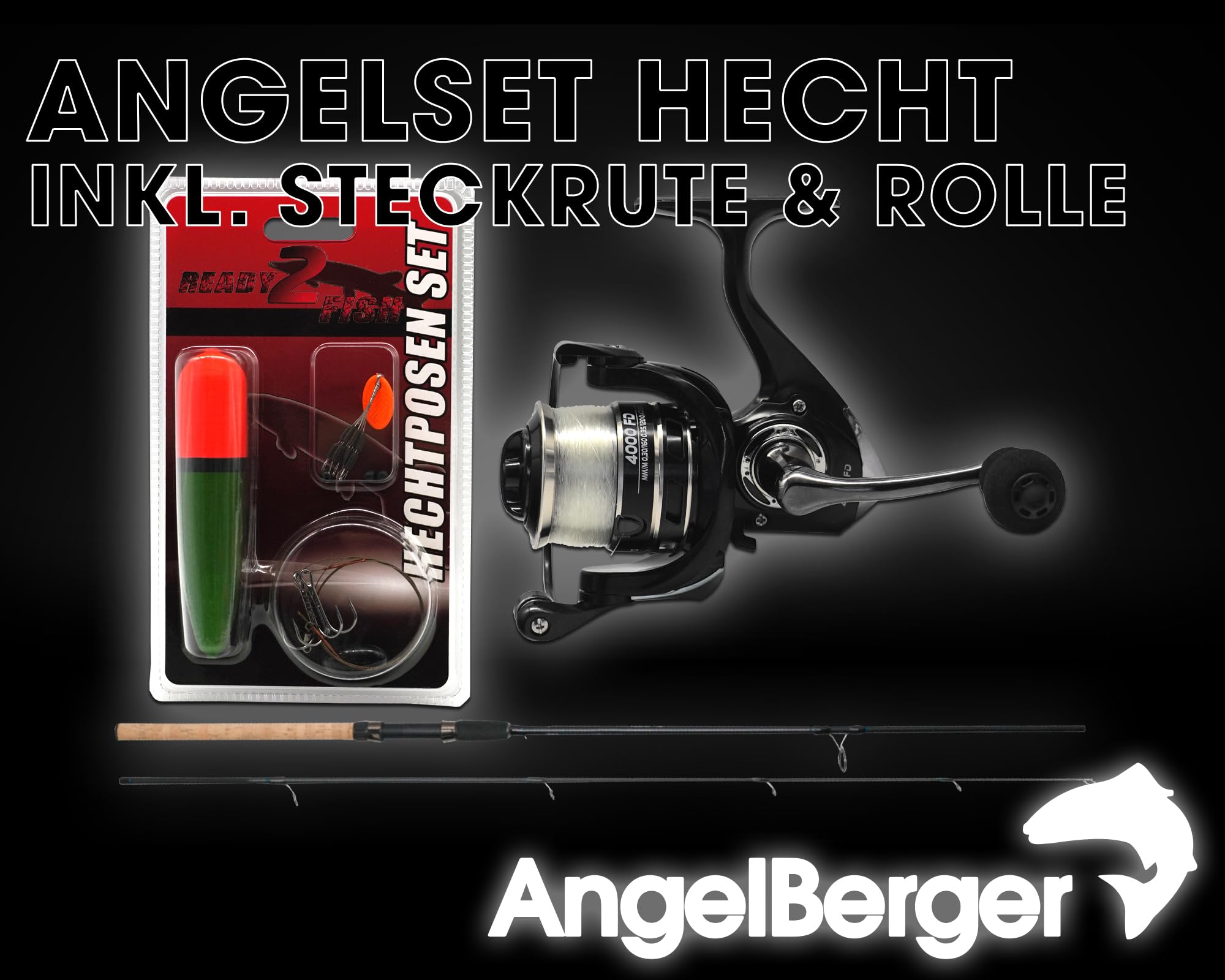 Angel-Berger Steck Angelset Rute Rolle mit Zubehör