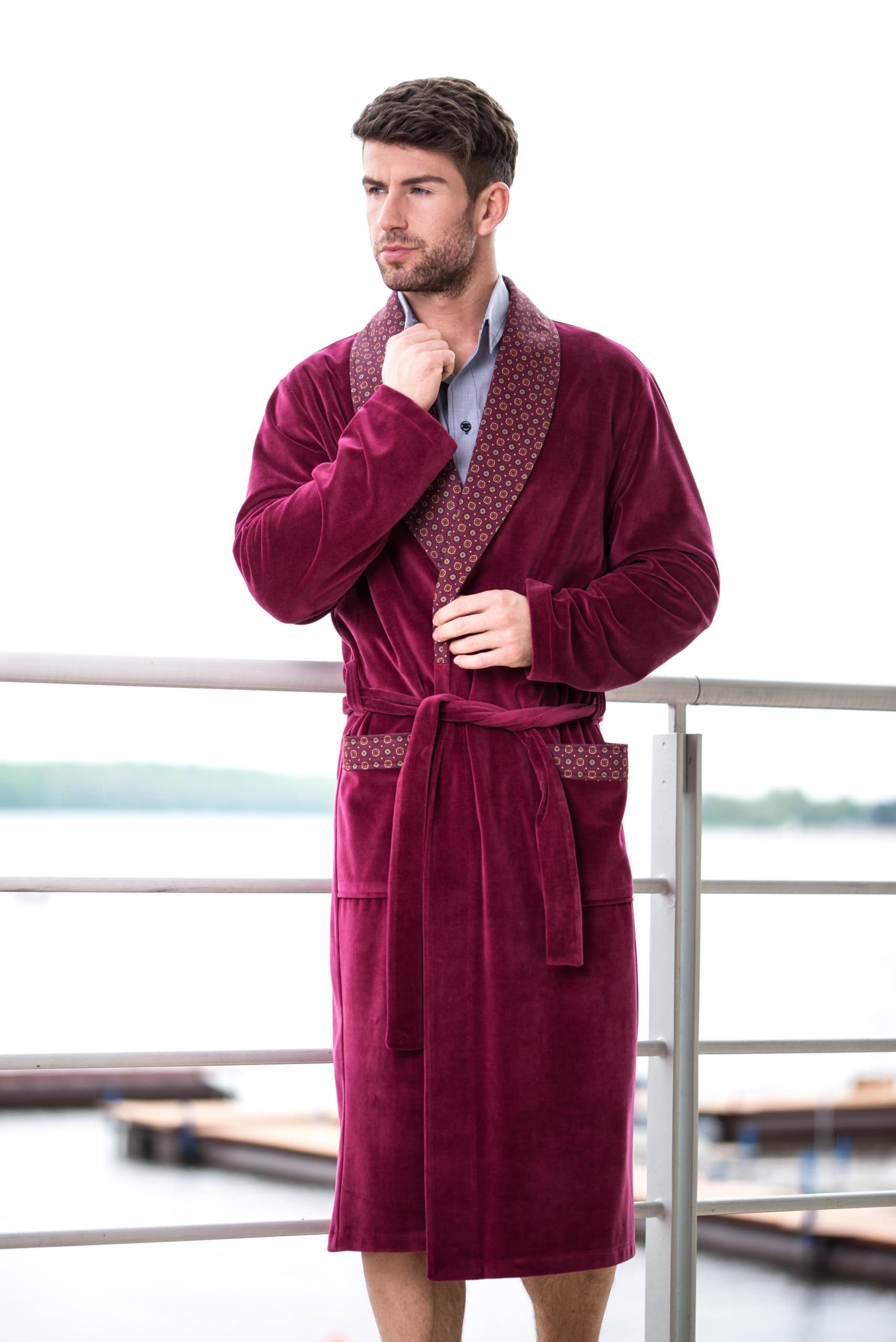 Revise Joel RE-101 - Albornoz de terciopelo para hombre, largo y elegante