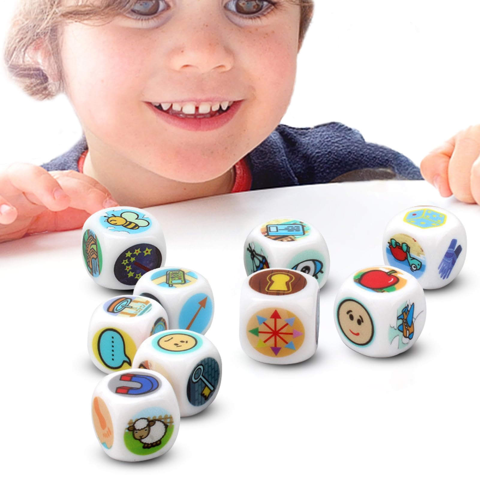 9 x Storytelling Dice, Story Cubes Children, Funny Fairytale Dice, Iconic Storytelling Cube, Unlimited Combination of Stories, for Children, Adults, Classroom